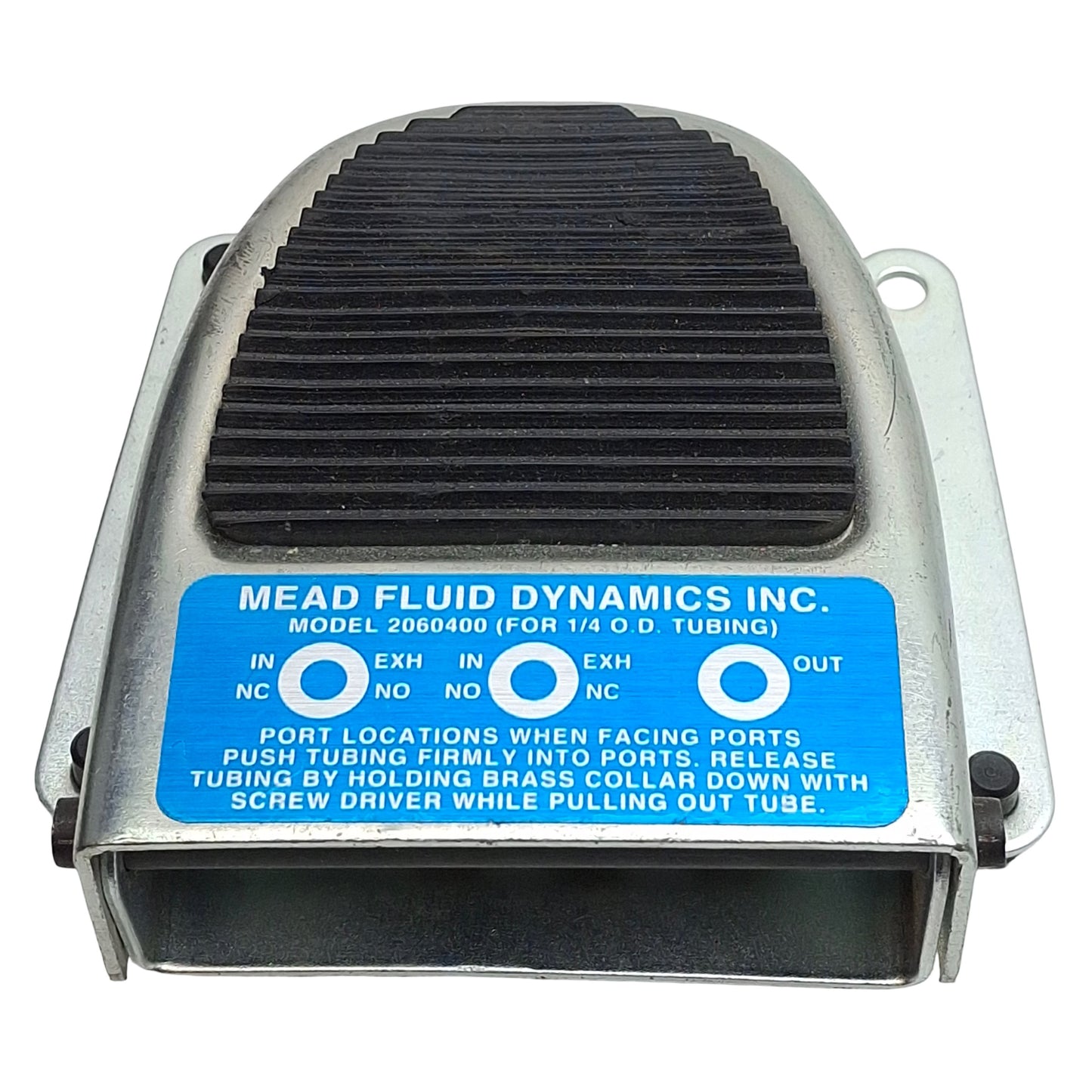 Used Mead 2060400 Pneumatic Foot Pedal Valve, 3-Way 2NC, ø1/4in Tube, 0.11Cv, 120psi