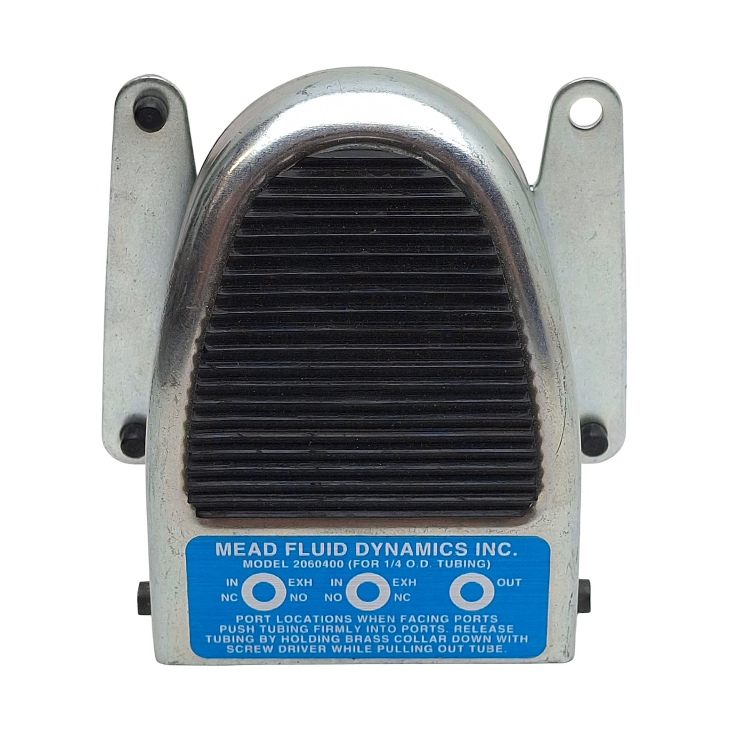 Used Mead 2060400 Pneumatic Foot Pedal Valve, 3-Way 2NC, ø1/4in Tube, 0.11Cv, 120psi