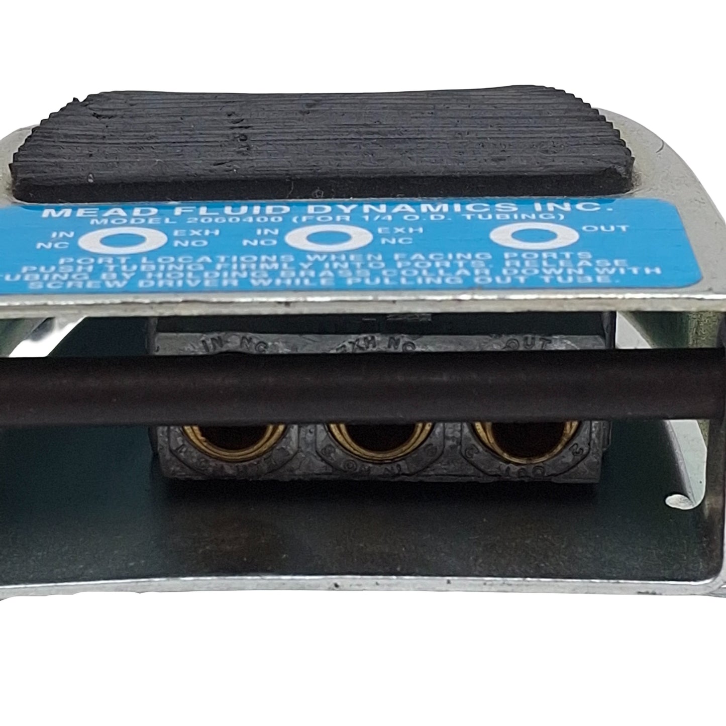 Used Mead 2060400 Pneumatic Foot Pedal Valve, 3-Way 2NC, ø1/4in Tube, 0.11Cv, 120psi