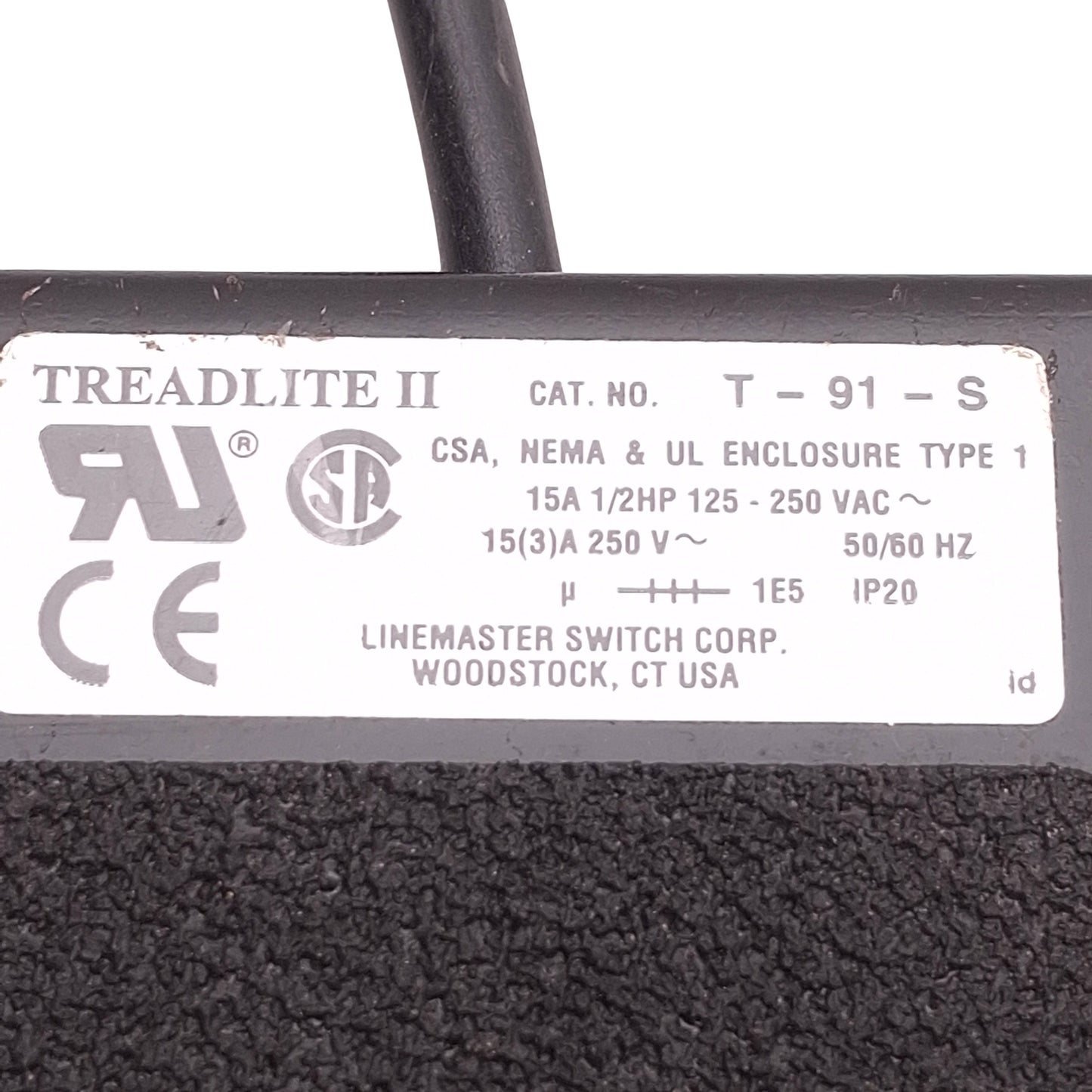Used Linemaster T-91-S Treadlite II Momentary Foot Pedal Switch 1/2HP, 125-250VAC 15A
