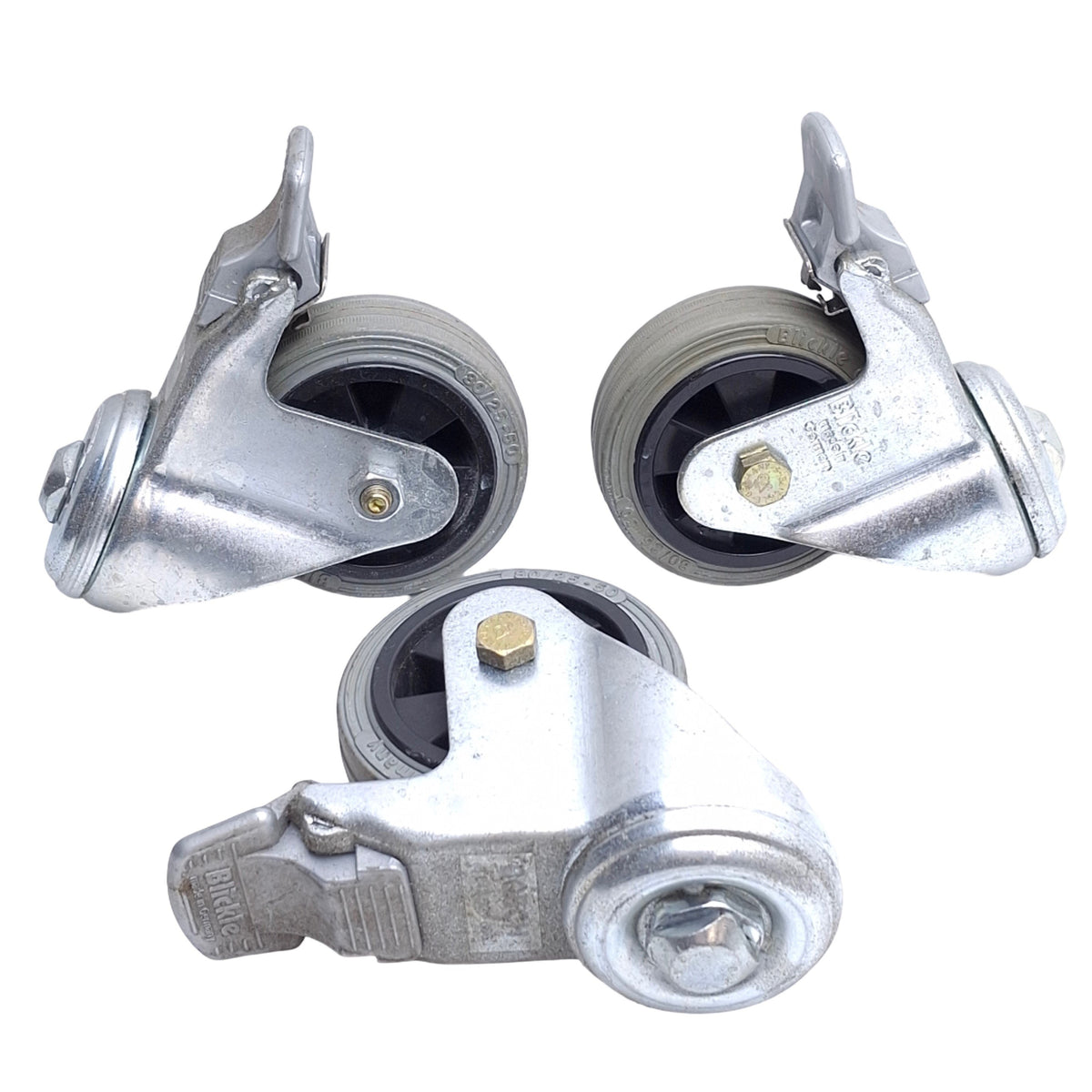 Used Lot of 3 Blickle LKRA-VPP 80K-FISG Swivel Casters, ø80mm x 25mm Wheel, Synthetic