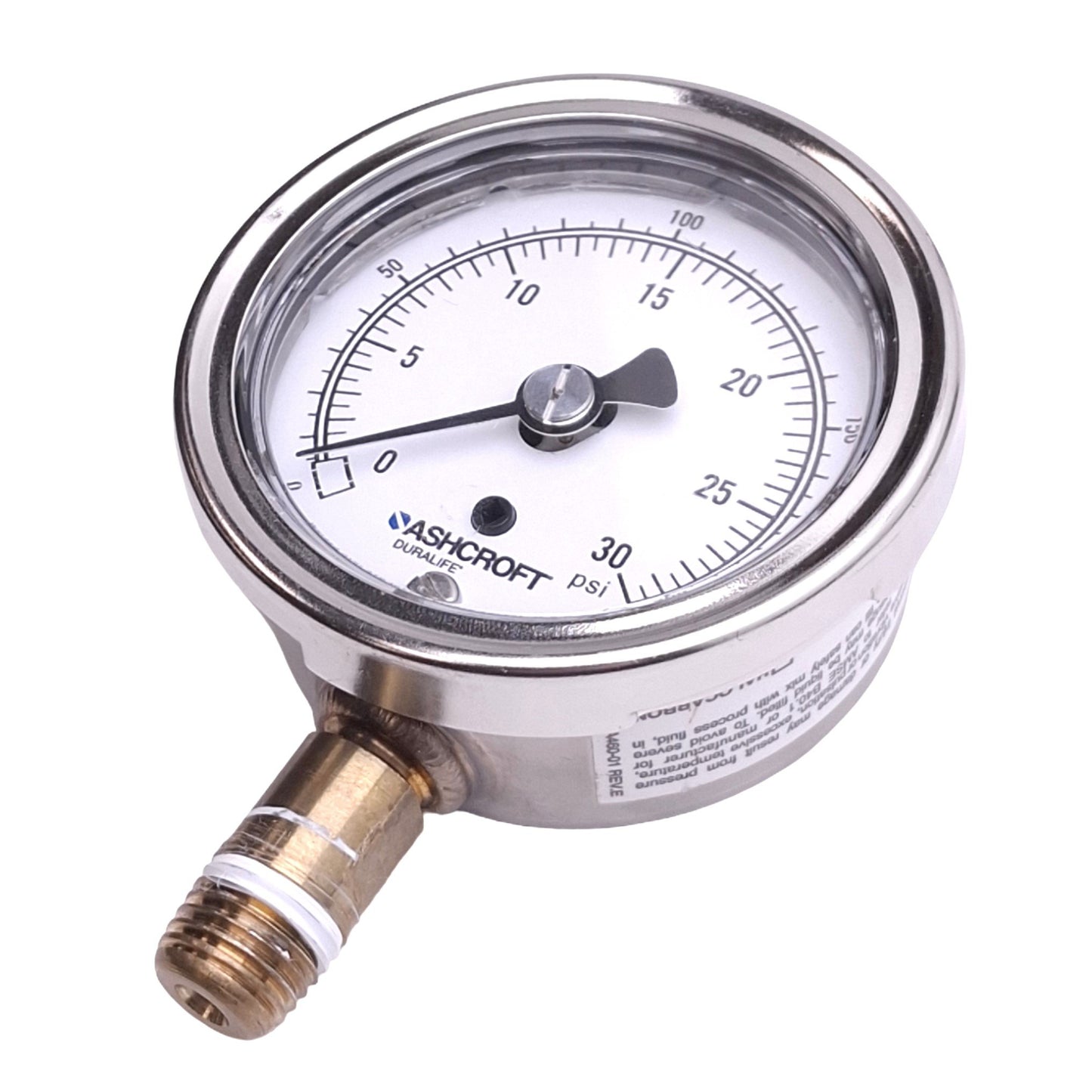 Used Ashcroft 251009AW02L30#/KP Pressure Gauge, 2-1/2in Face, 30psi/200kPa, 1/4in NPT