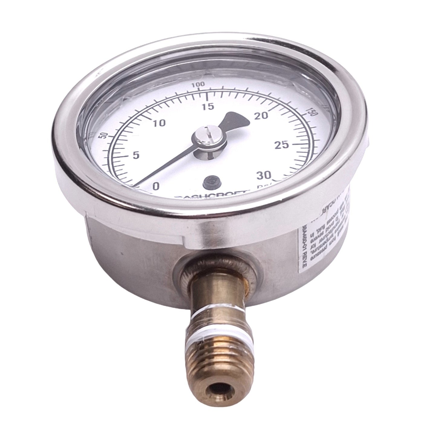 Used Ashcroft 251009AW02L30#/KP Pressure Gauge, 2-1/2in Face, 30psi/200kPa, 1/4in NPT