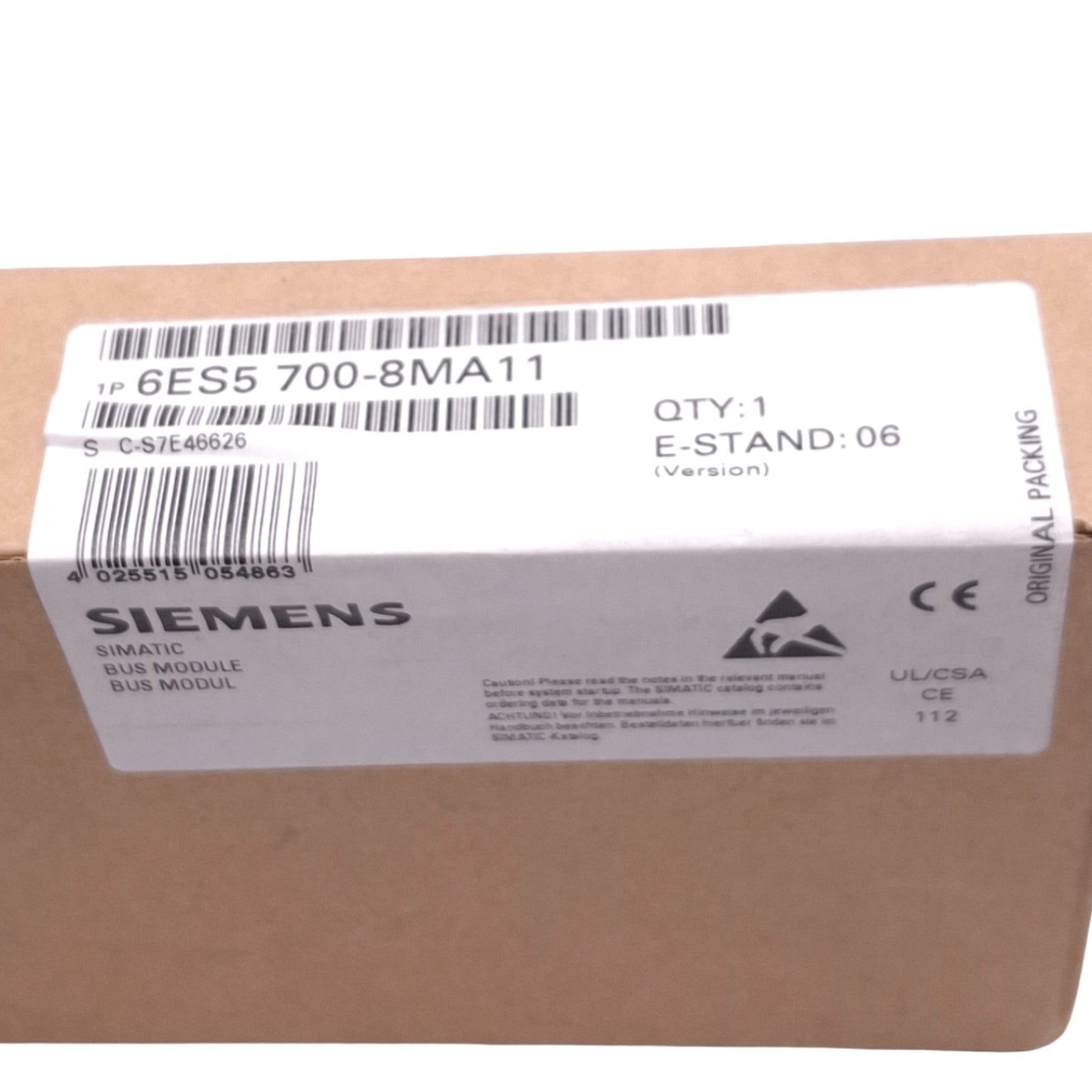 New Siemens 6ES5 700-8MA11 Bus Module for SIMATIC S5 PLC, 2-Slot, 500VAC Max