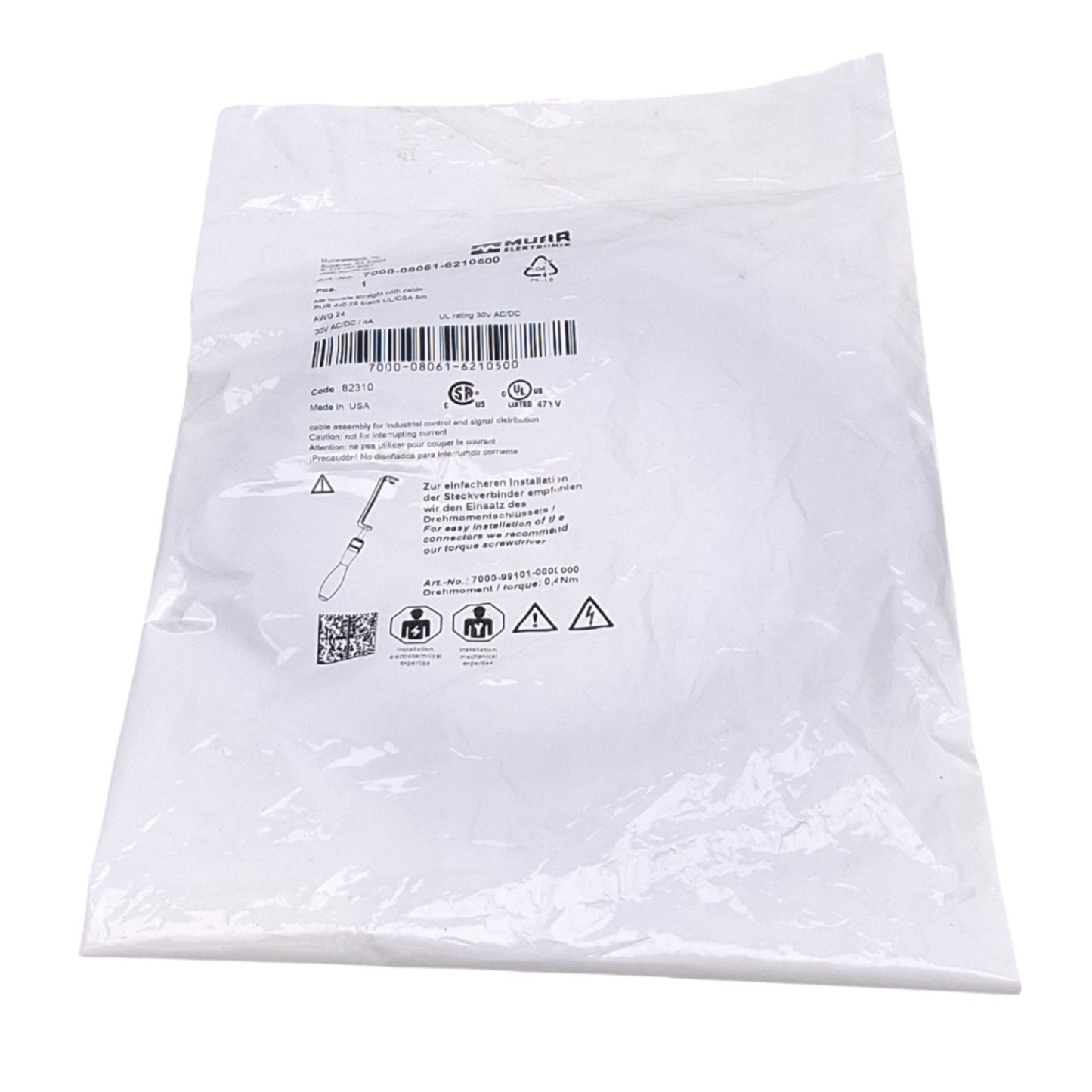 New Murr Elektronik 7000-08061-6210500 Sensor Cable, M8 4-Pin Female, 5m Length