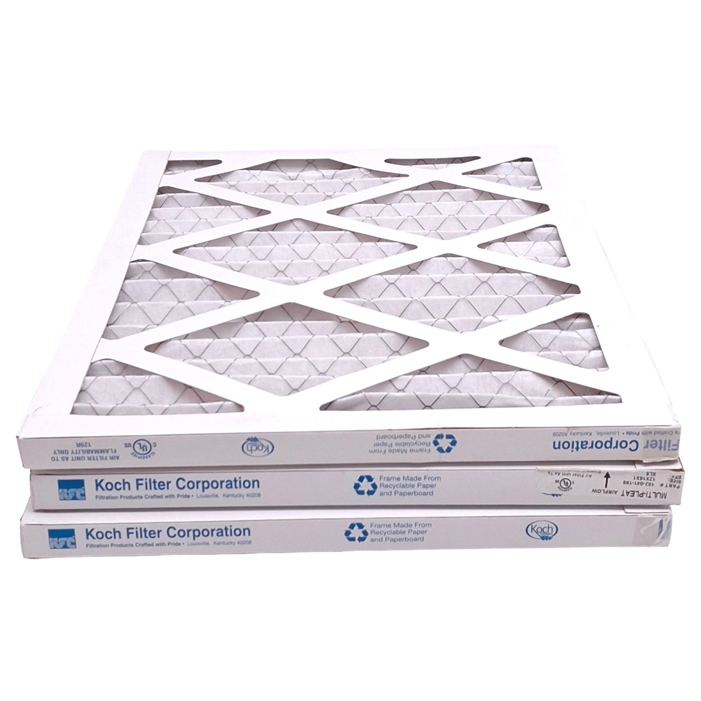 New Lot of 3 Koch Filters 102-041-199 Multi-Pleat Filter Panels, 12"x16"x1", MERV 8