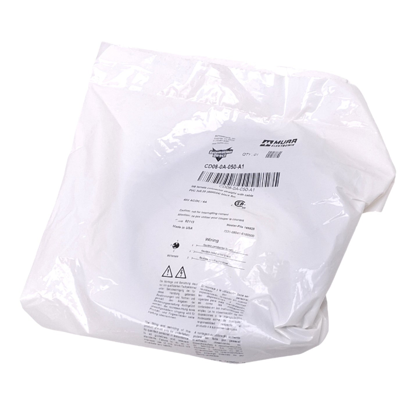 New Murr Elektronik 7231-08041-6100500 Sensor Cable, M8 3-Pin Female, 5m Length