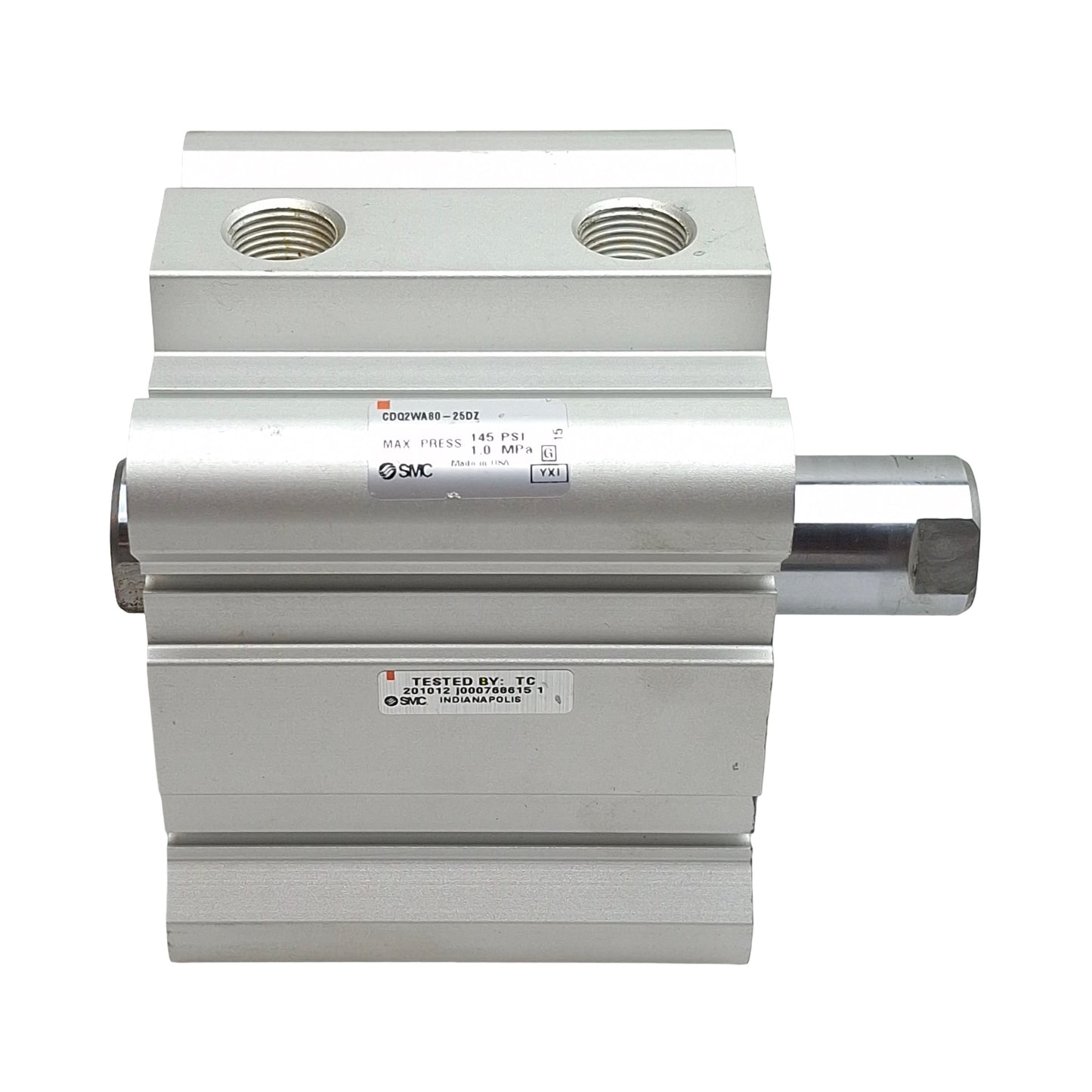 Used SMC CDQ2WA80-25DZ Compact Cylinder, ø80mm Bore, 25mm Stroke, Rc3/8, 145psi