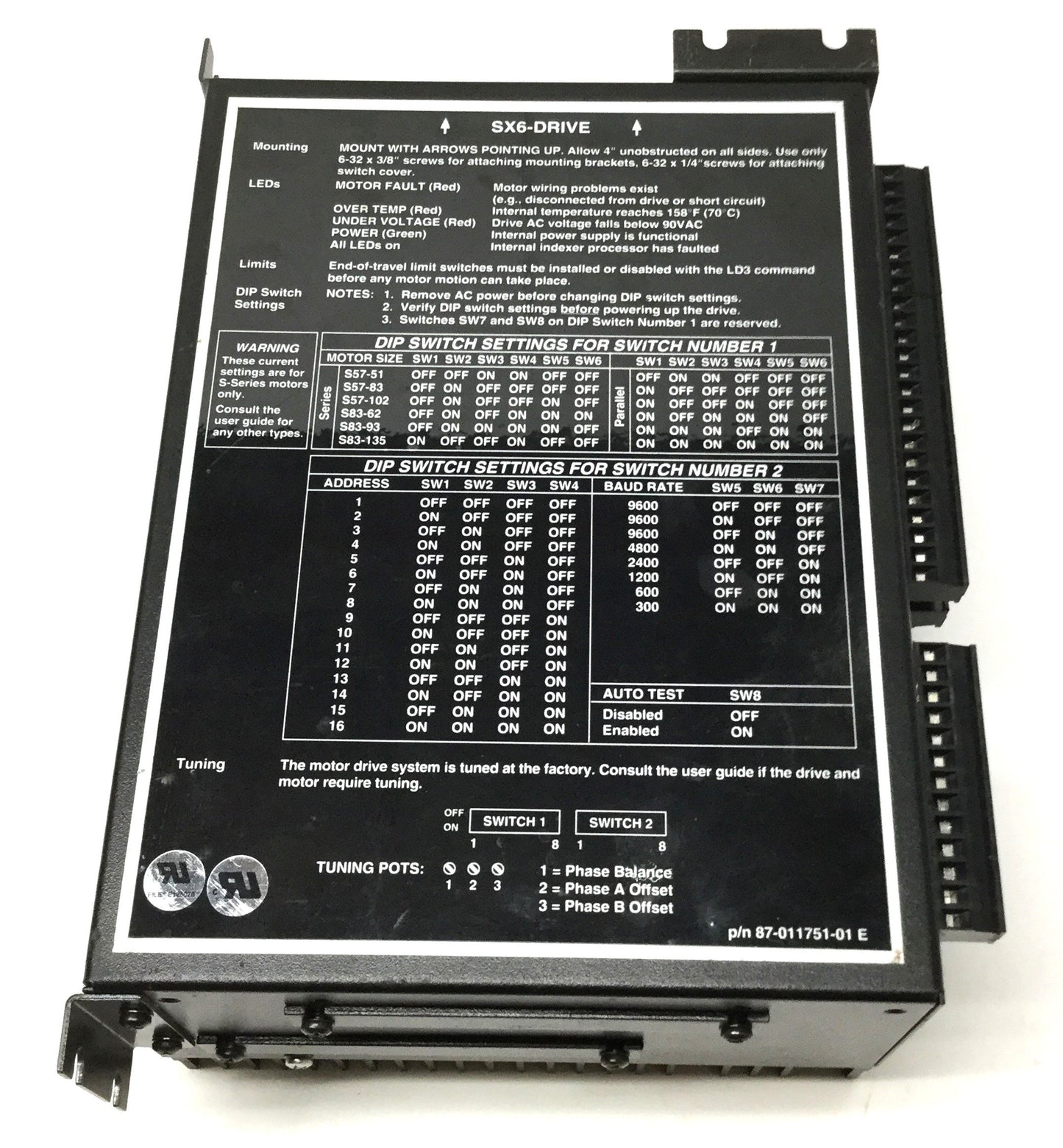 Used Parker SX83-93 SX6-DRIVE Compumotor Stepper Motor Drive, 2-Phase Hybrid, 120VAC