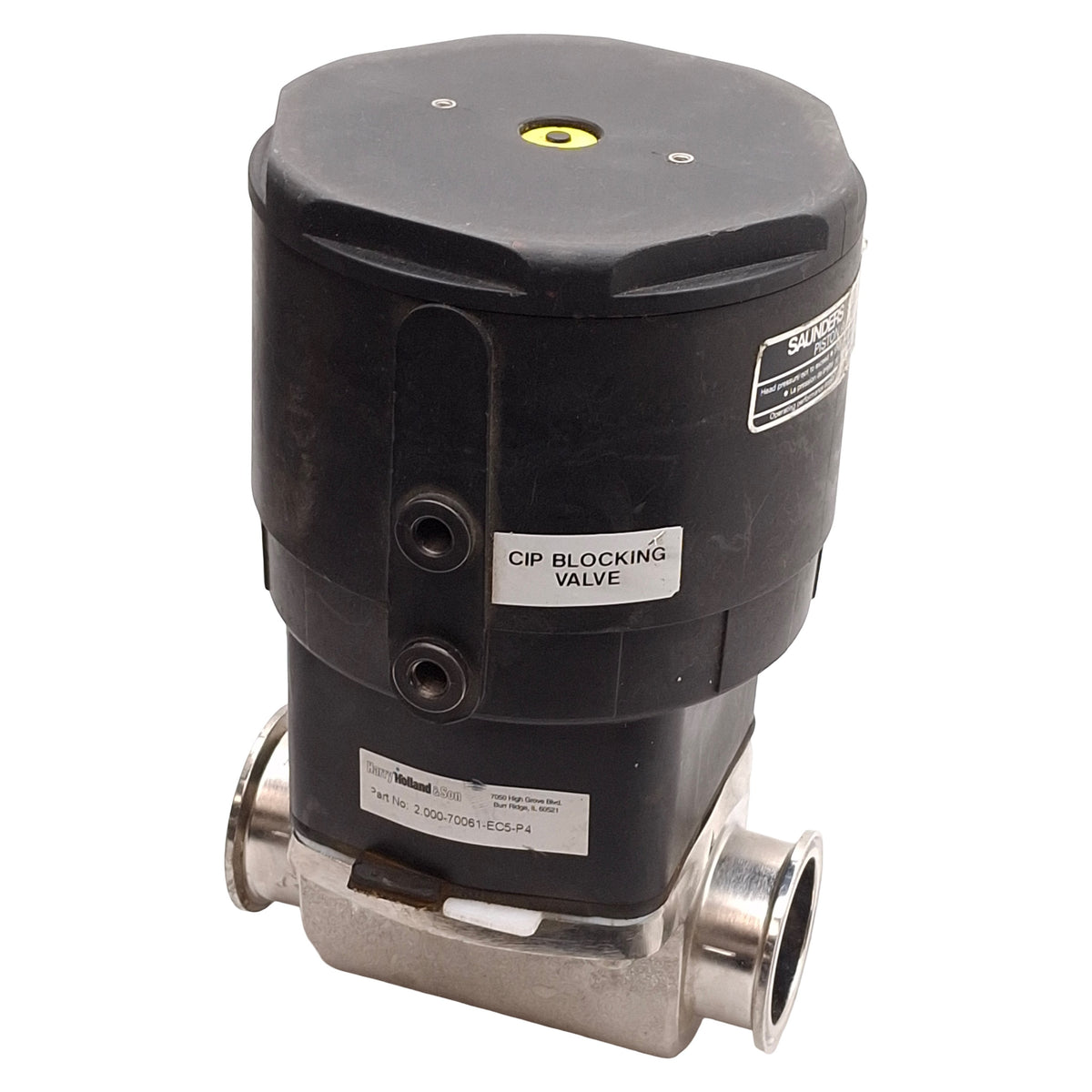 Used Saunders 33750 EC Piston Actuator Valve, Spring-Return, 8 bar, 2" Tri-Clamp