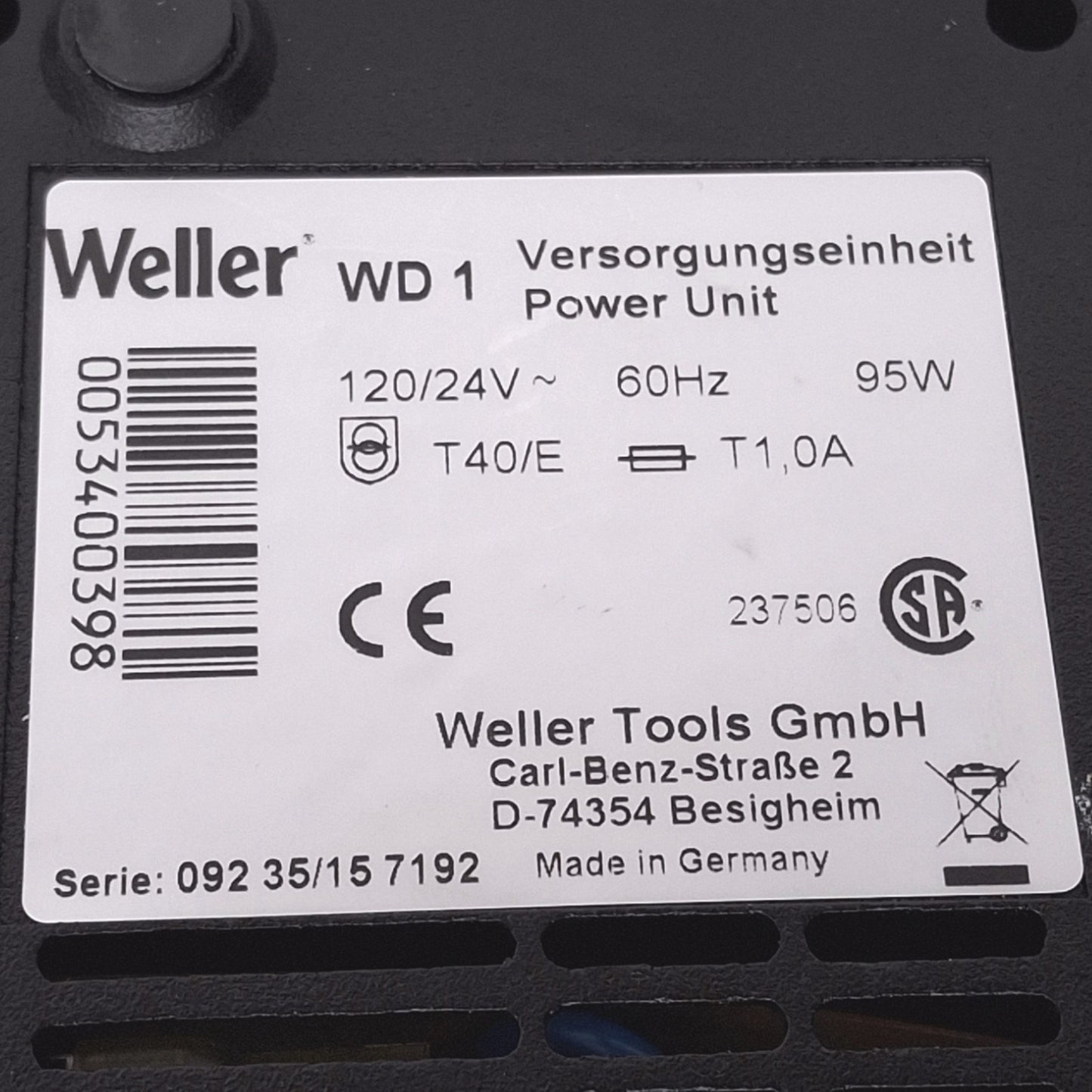 Used Weller WD1 Soldering Station Power Unit, 120VAC In, 95W, 50-450°C, LCD Display