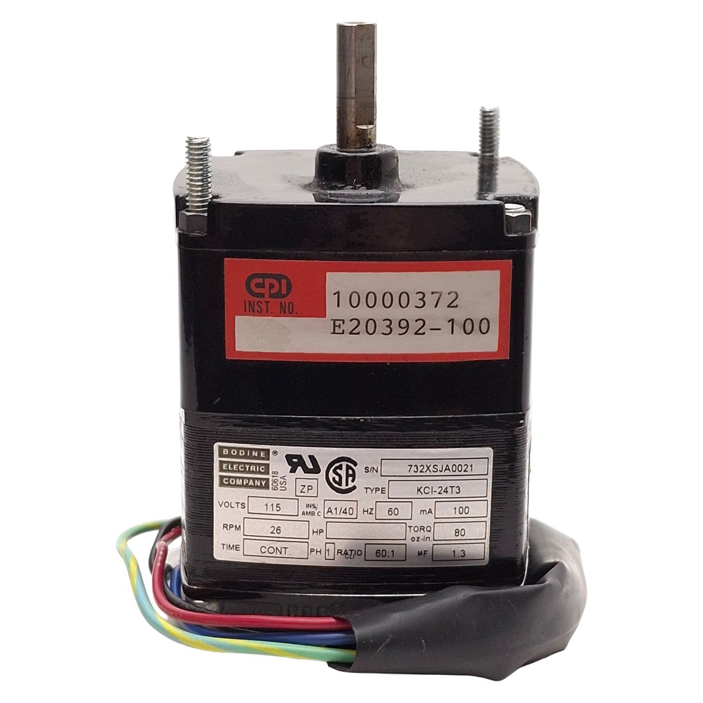 Used Bodine KCI-24T3 Gearmotor, 1/300HP, 60:1, 26rpm, 80oz-in, ø1/4in Shaft, 115VAC