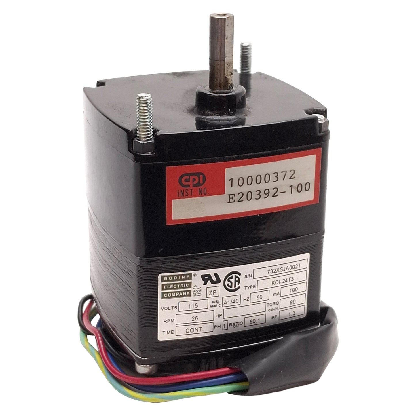 Used Bodine KCI-24T3 Gearmotor, 1/300HP, 60:1, 26rpm, 80oz-in, ø1/4in Shaft, 115VAC