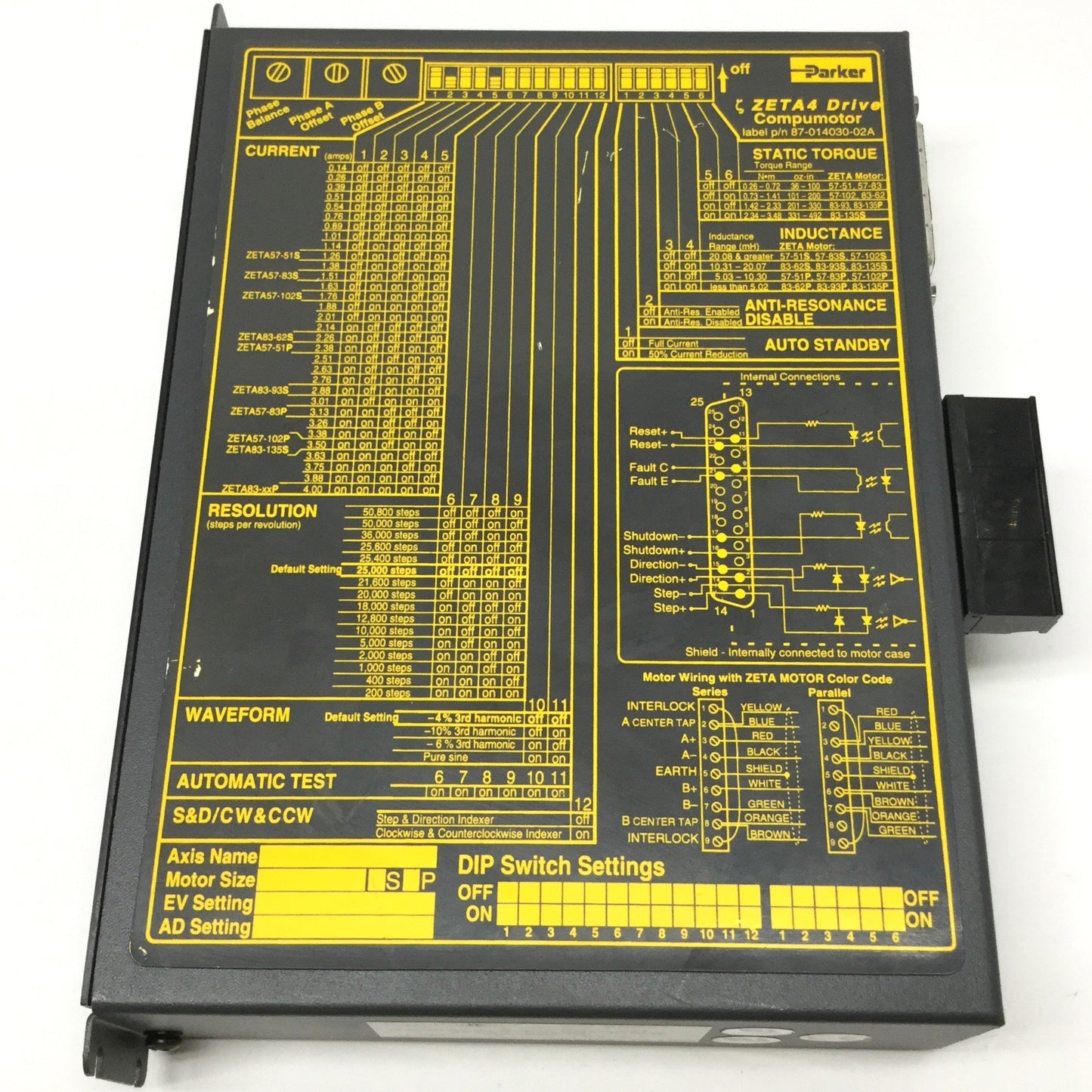 Used Parker ZETA57-102-E ZETA4 Compumotor Stepper Motor Drive/Indexer, 4A, 120VAC