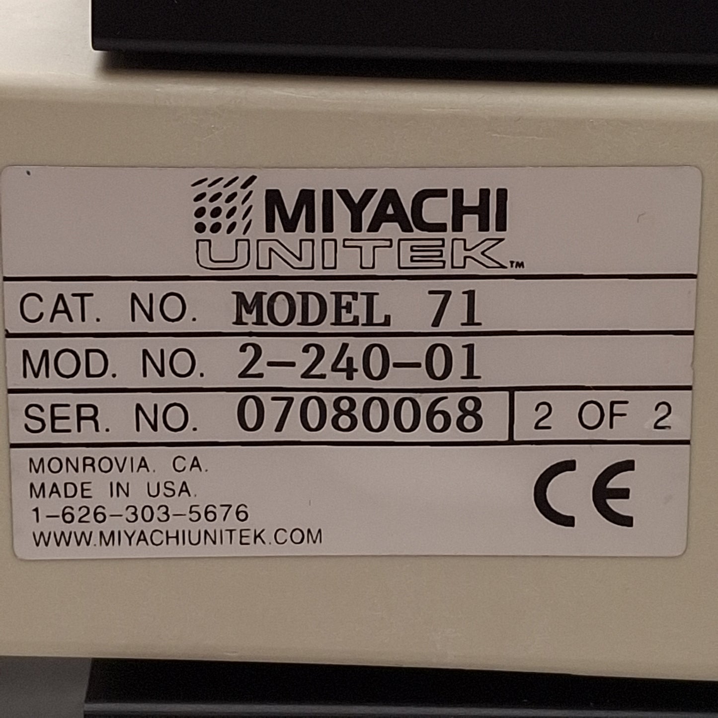 Used Miyachi Unitek 2-240-01 Model 71 Weld Head, 4in Throat, 1.5in Stroke, 100-220VAC