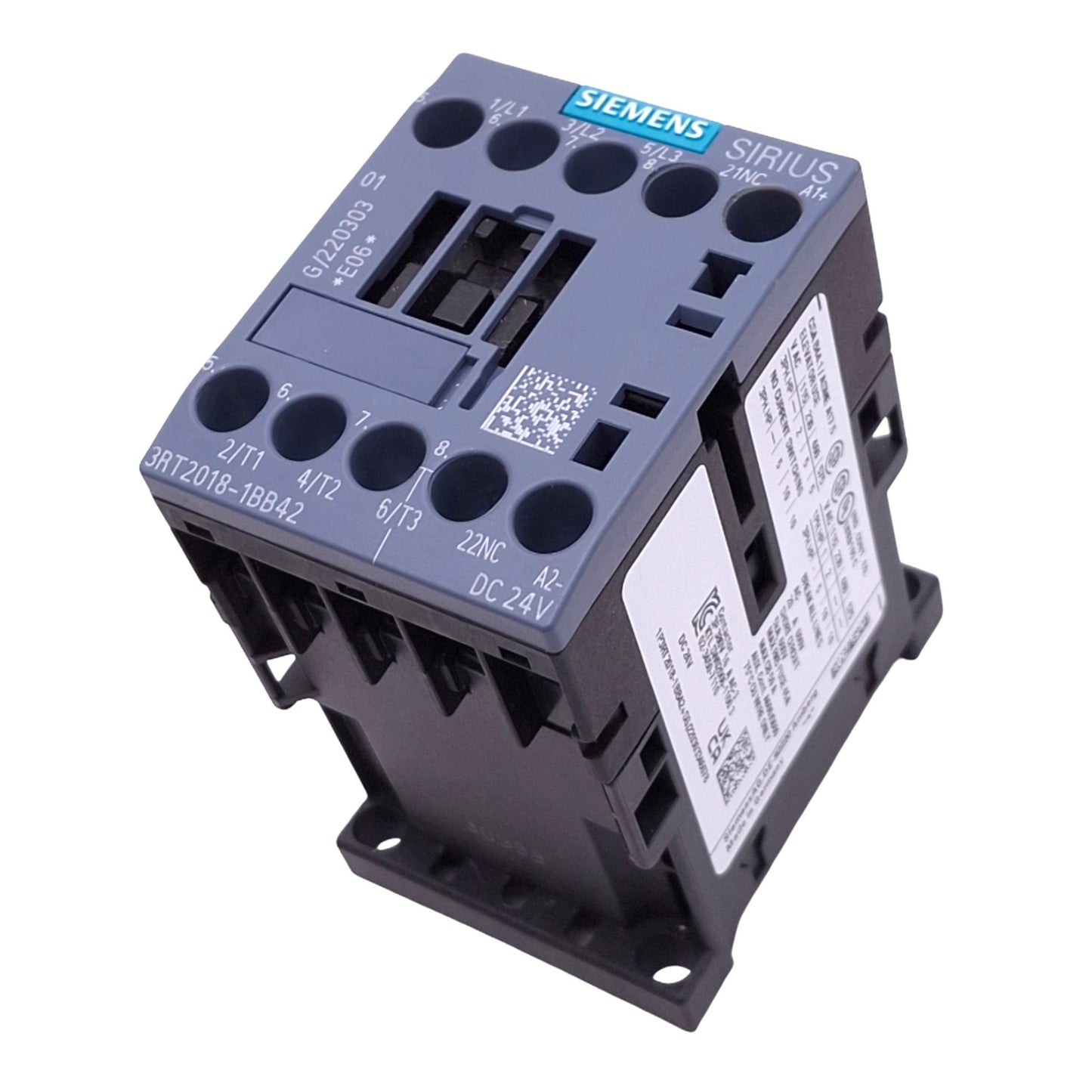 Used Siemens 3RT2018-1BB42 Contactor, 3-Pole + 1NC Aux, 460VAC 10hp Max, 24VDC Coil