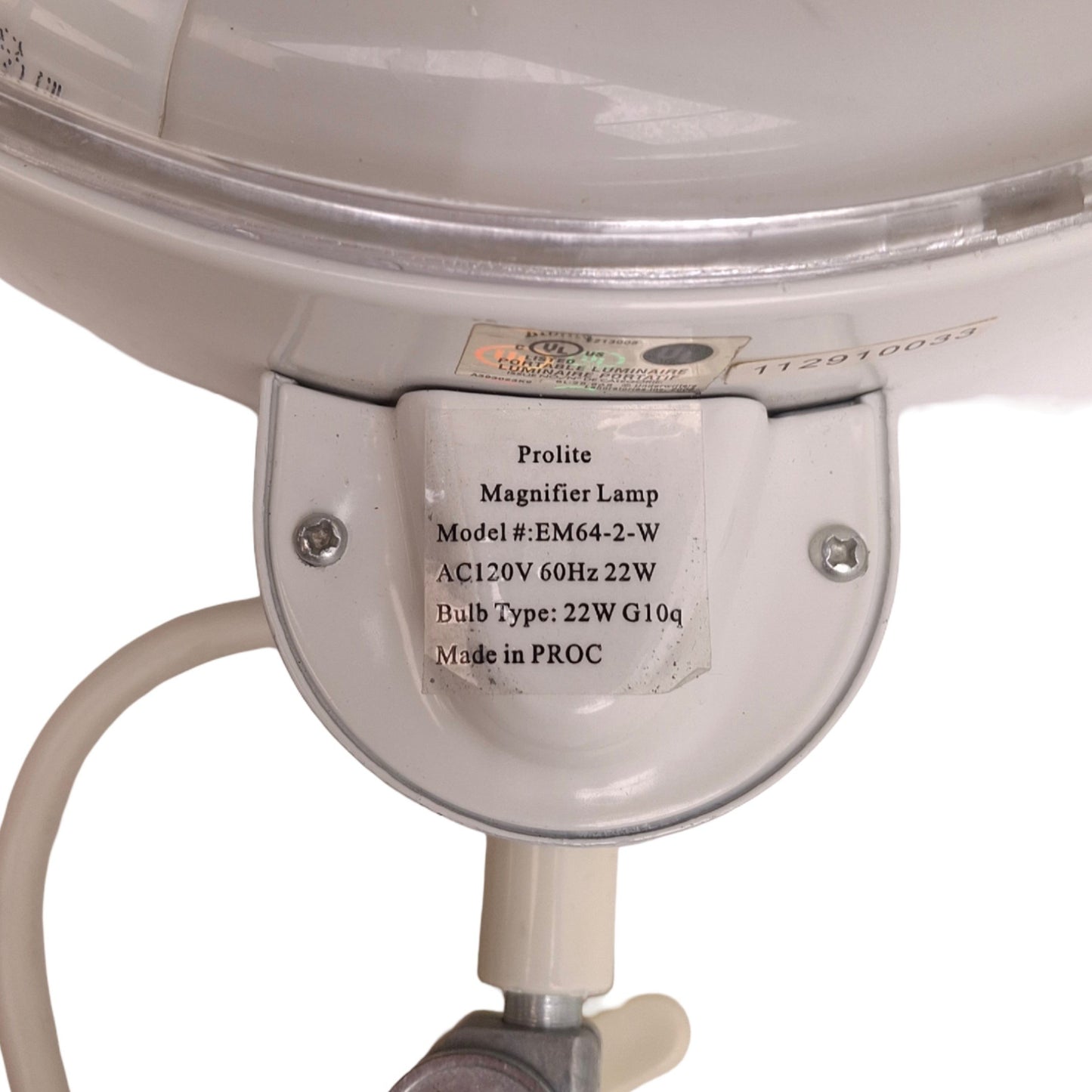 Used Prolite EM64-2-W Fluorescent Table Mount Magnifier, 120VAC, 3D (1.75X), 45in