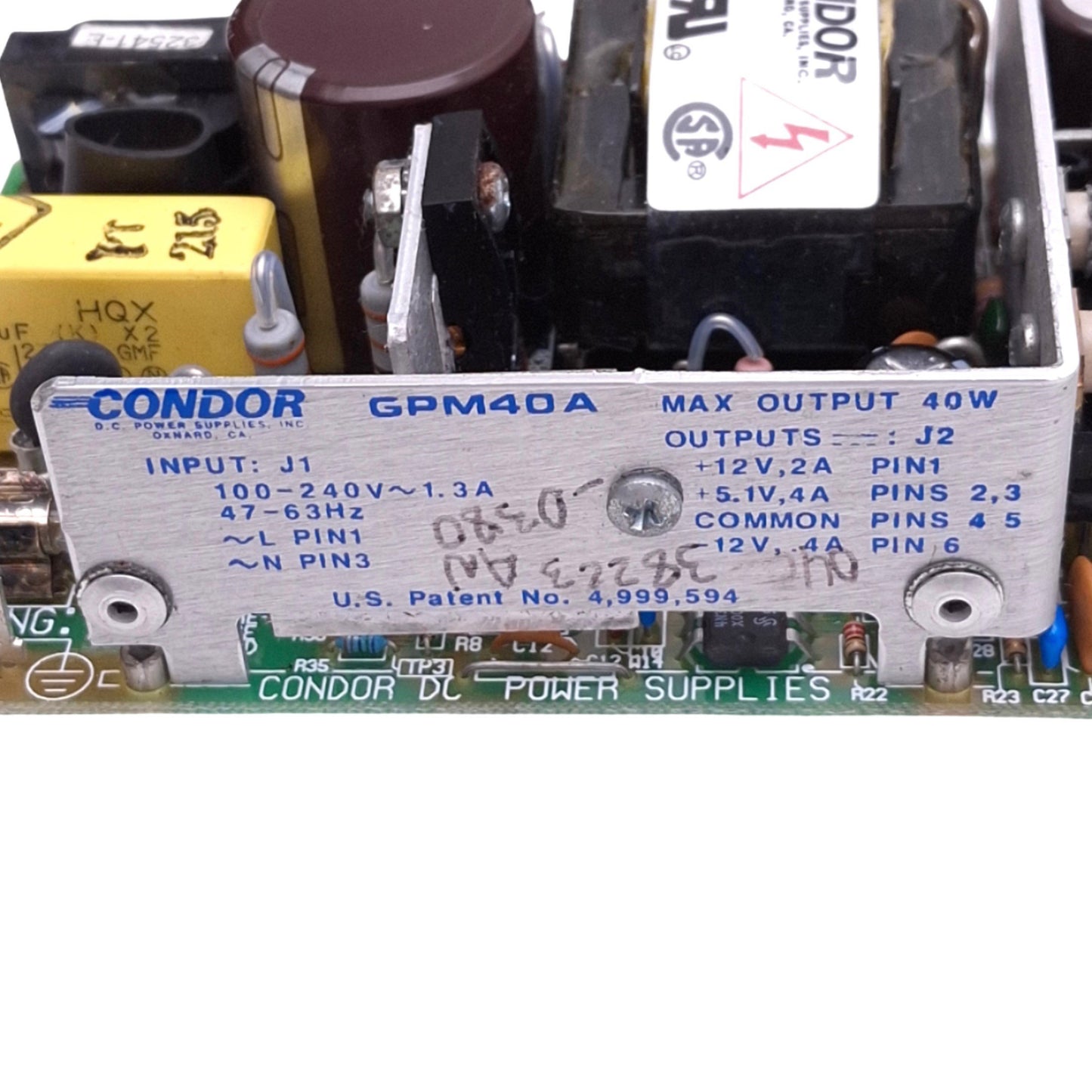 Used Condor GPM40A Power Supply, 100-240VAC In, 12/5.1VDC 2/4A Out, 40W Max