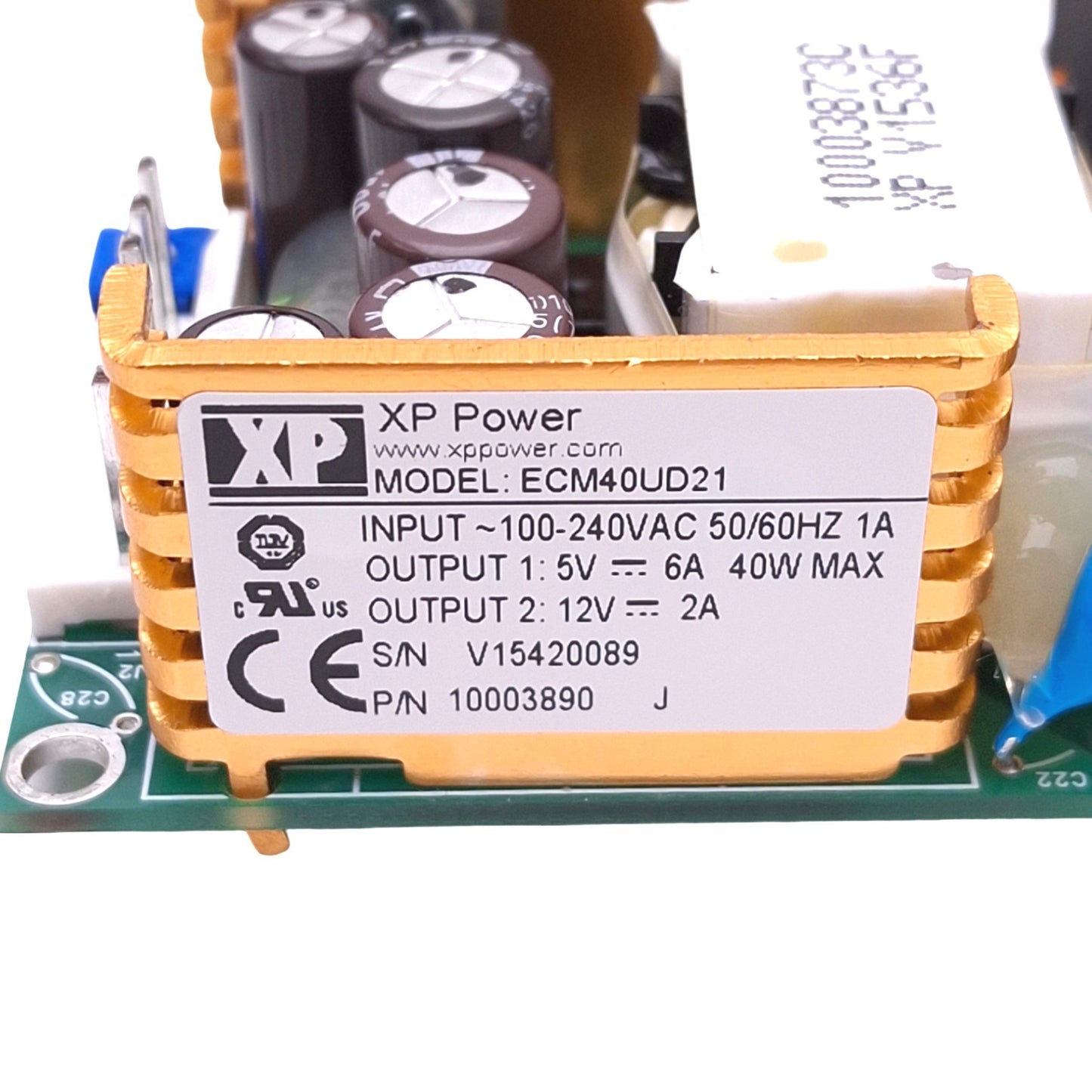 Used XP Power ECM40UD21 Power Supply, 100-240VAC In, 5/12VDC 6/2A Out, 40W Max