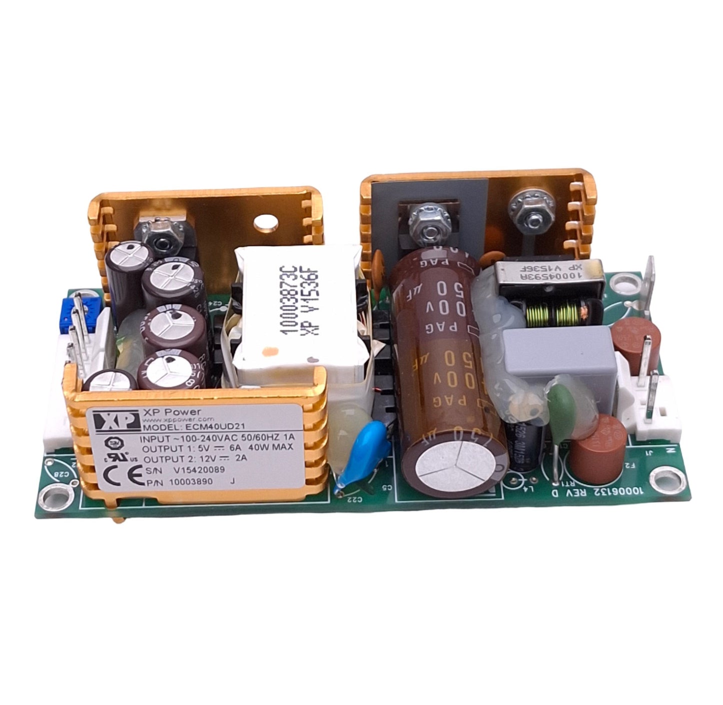 Used XP Power ECM40UD21 Power Supply, 100-240VAC In, 5/12VDC 6/2A Out, 40W Max