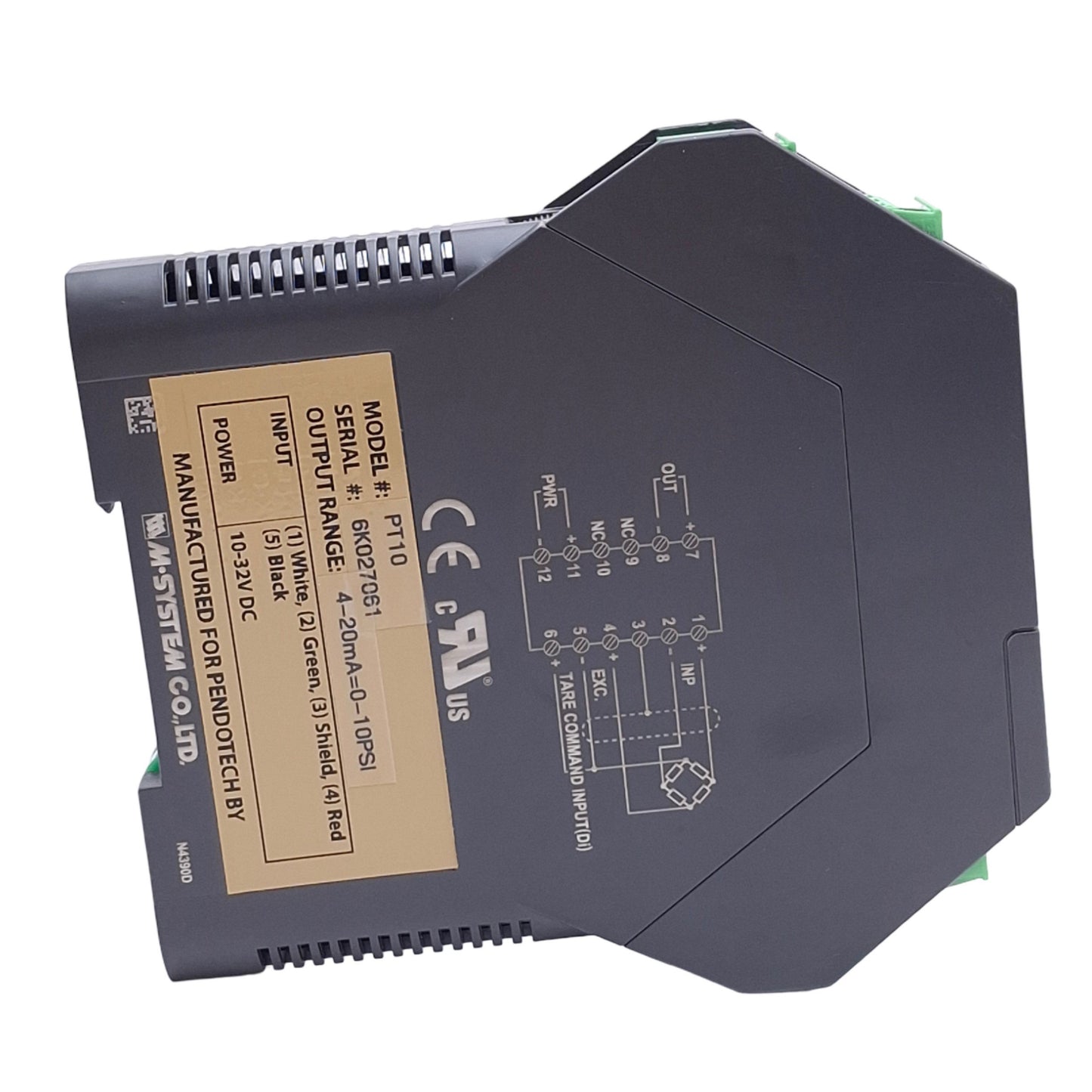 Used Pendotech PT-10 Pressure Sensor Transmitter, 4-20mA Output, 0-10psi, DIN Rail
