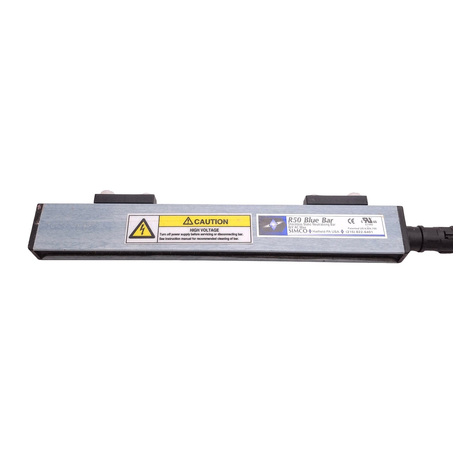 Used Simco R50 Blue Bar Shockless Static Neutralizing Bar, 8,000VAC Max, Length 16"