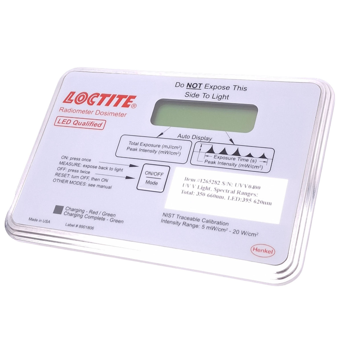 Pm20 Loctite Radiometer Loctite 1265282 Radiometer Dosimeter, 350-660nm 5mW/cm2-20W/cm2 Max, 9 ...