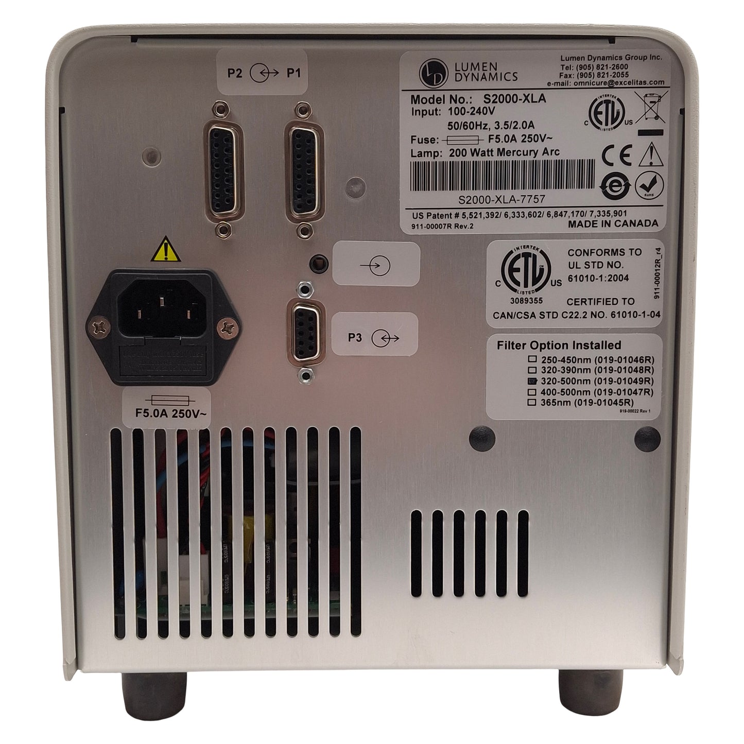 Used OmniCure S2000-XLA UV Curing System, 320-500nm, 40W/cm², 120-240VAC, 1000hrs