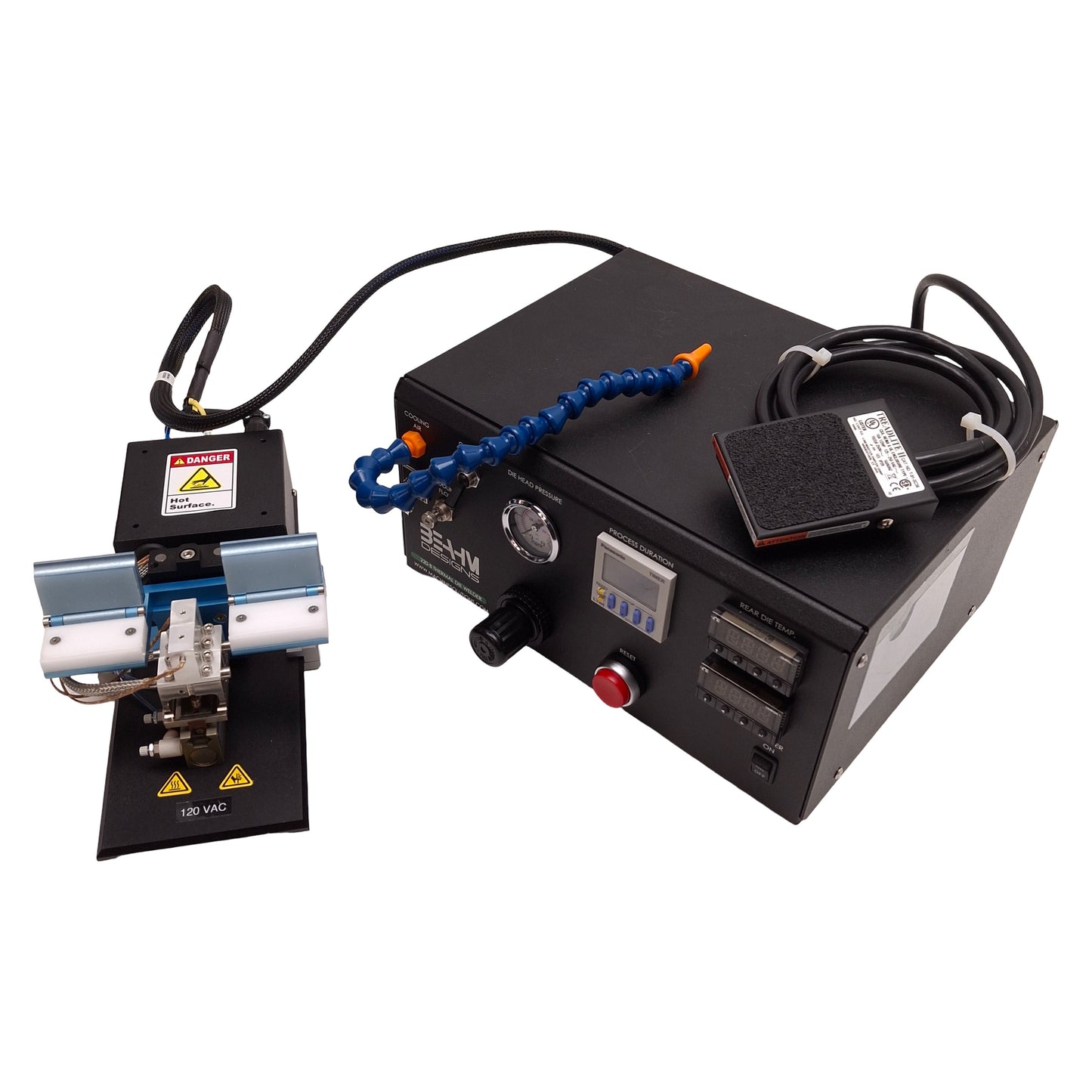 Used Beahm 220-B Thermal Die Bonder, 200-500°F, 0-100PSI, 1-9999sec Timer, 120VAC