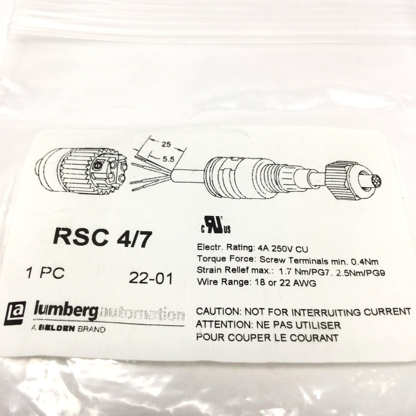 New Lot of 2 Lumberg RSC 4/7 Field Attachable Sensor Cable Plug Connectors M12 4-Pin