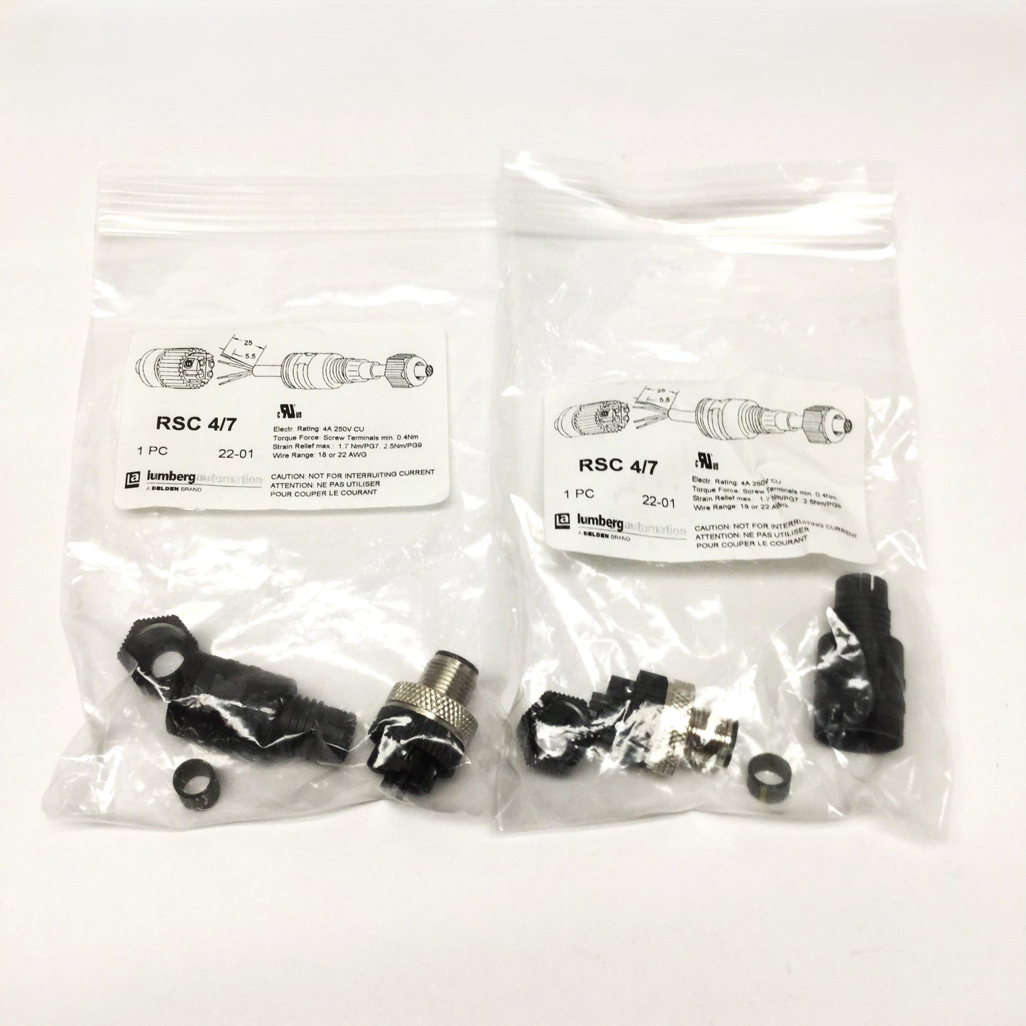 New Lot of 2 Lumberg RSC 4/7 Field Attachable Sensor Cable Plug Connectors M12 4-Pin