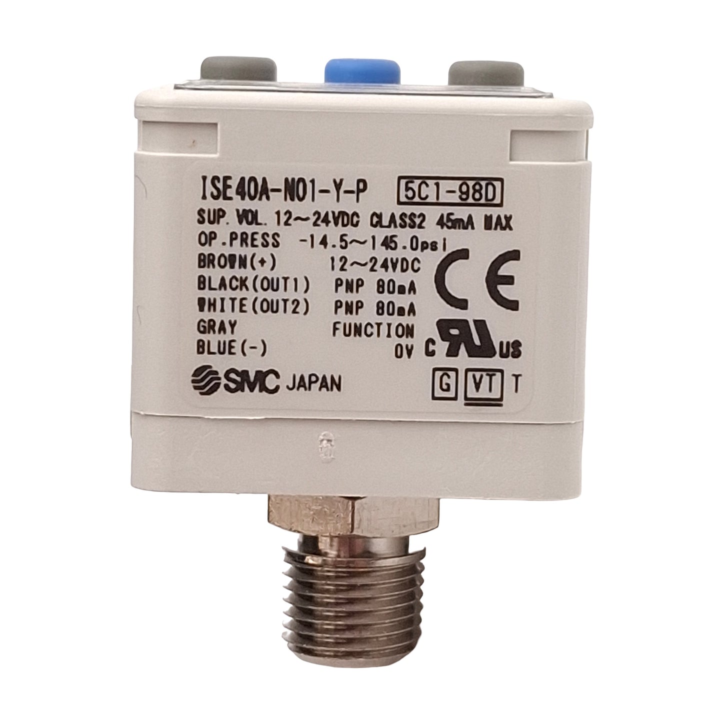 New SMC ISE40A-N01-Y-P-X531 Digital Pressure Switch, PNP, -14.5~145psi, M12 4-Pin