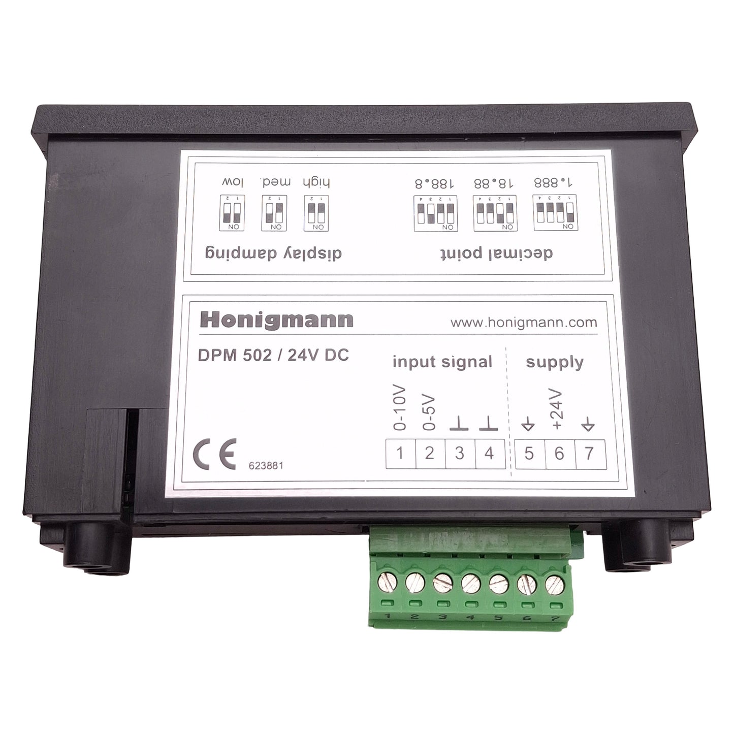 Used Honigmann DPM 502 Digital Panel Meter 24VDC, 50mA, 0 to ±1999 Digit Range
