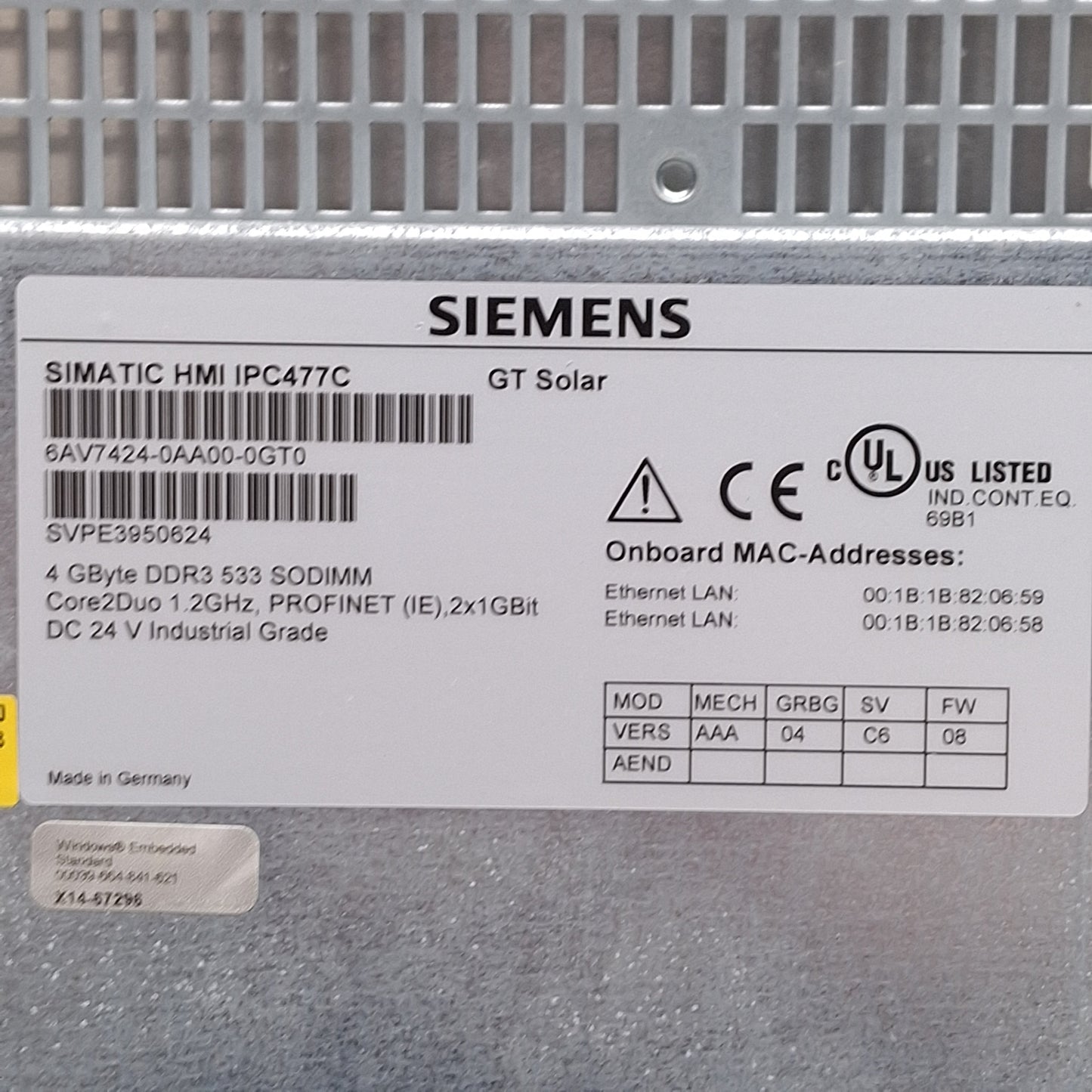 New Siemens 6AV7424-0AA00-0GT0 Simatic Touchscreen HMI, 19" 1280x1024 Display, 24VDC