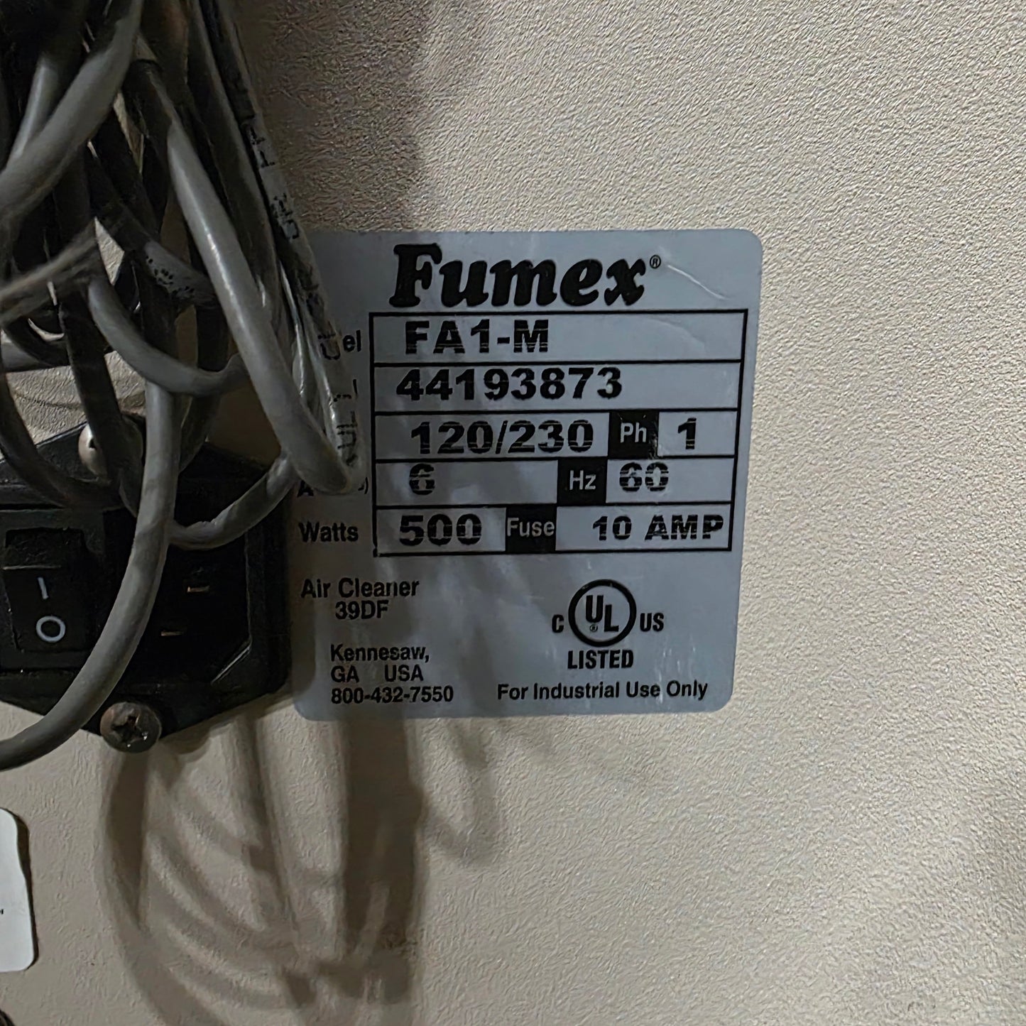 Used Fumex FA1-M Mini Fume Extractor 165CFM 2" Inlet 120/230VAC 6A *Remote ON/OFF*