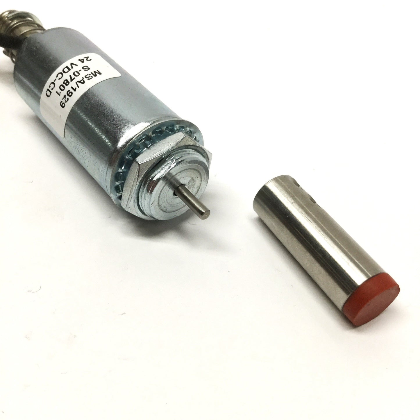 Used Magnet Schultz S-07801 Tubular Push Solenoid 24VDC Continuous Duty, 101oz Hold