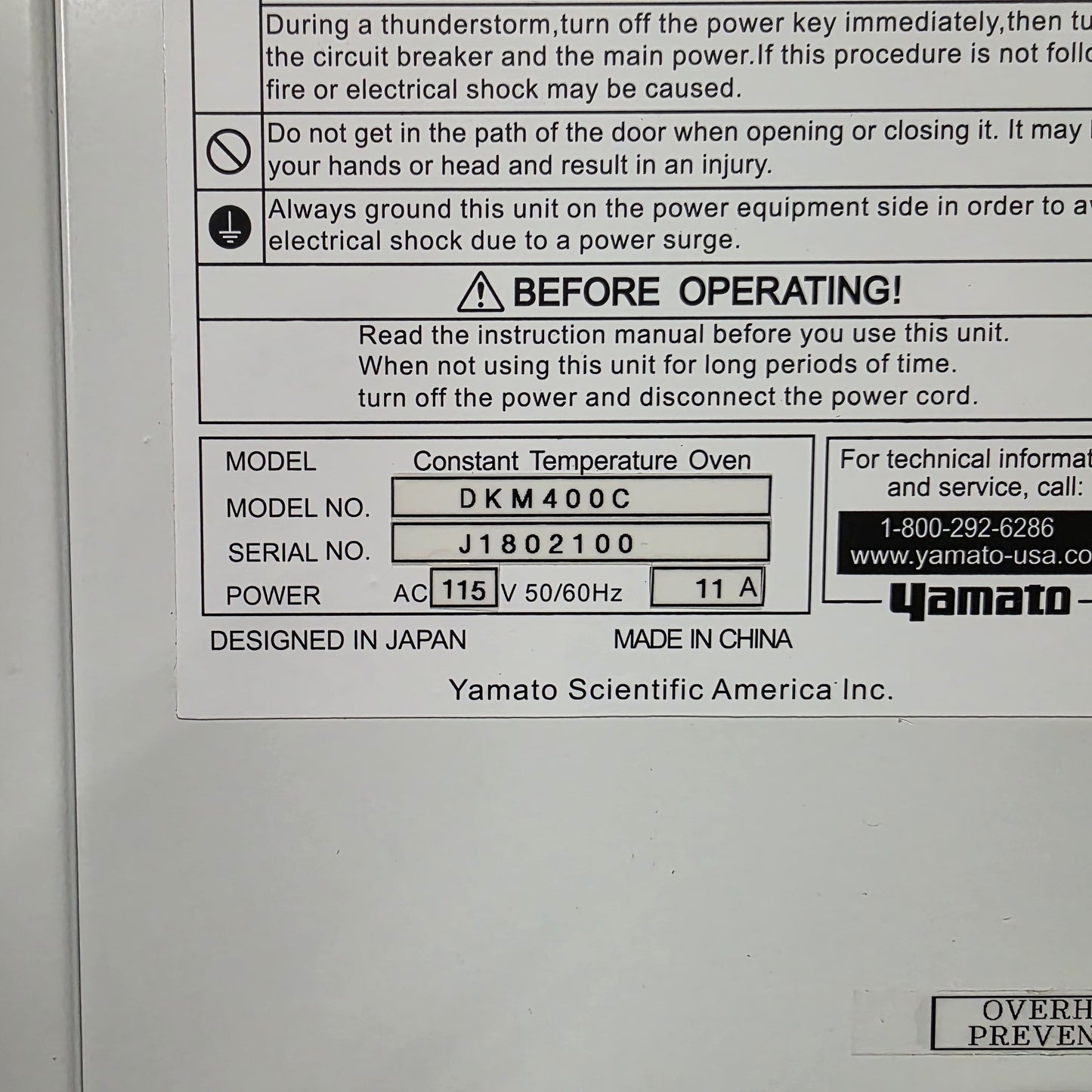 Used Yamato DKM400C Forced Convection Oven 90L, Amb +10°C To 260°C, 115VAC 11A