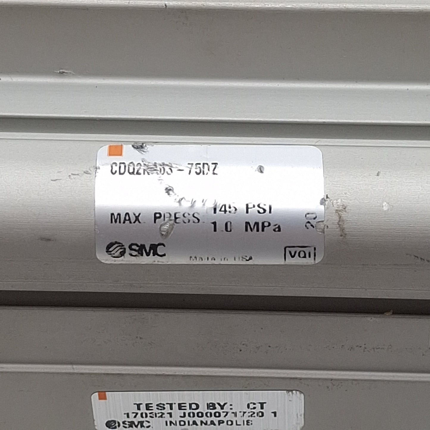 Used SMC CDQ2KA63-75DZ Compact Cylinder, ø63mm Bore, 75mm Stroke, Rc1/4, 1.0MPa