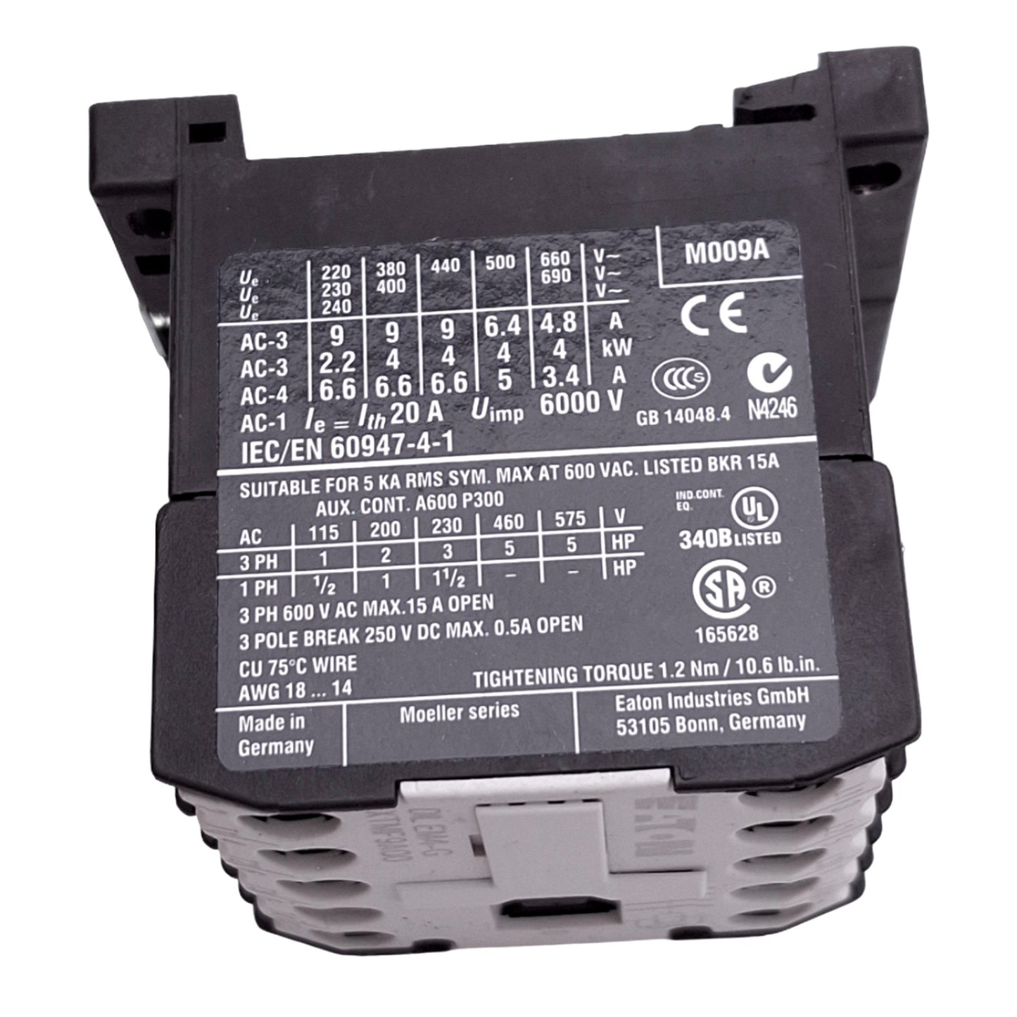 Used Eaton DIL EM4-G XTMF9A00 Contactor, 4PST-NO, 24VAC In, 690VAC 4hp Max, DIN Rail