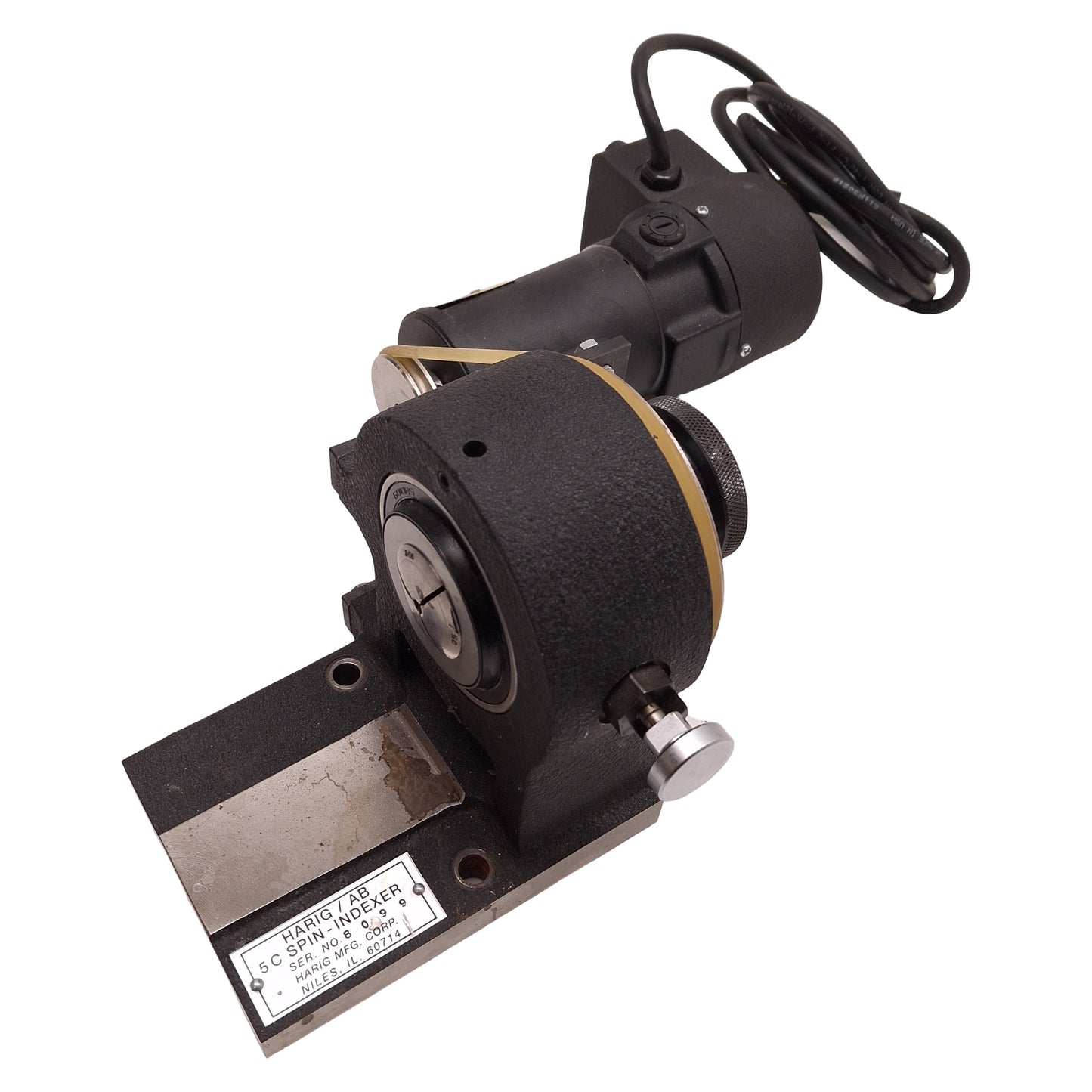 Used Harig 120-100 Motorized Spin-Indexer 115VDC, 0.65A, 50-450rpm, 5C Up to 1in