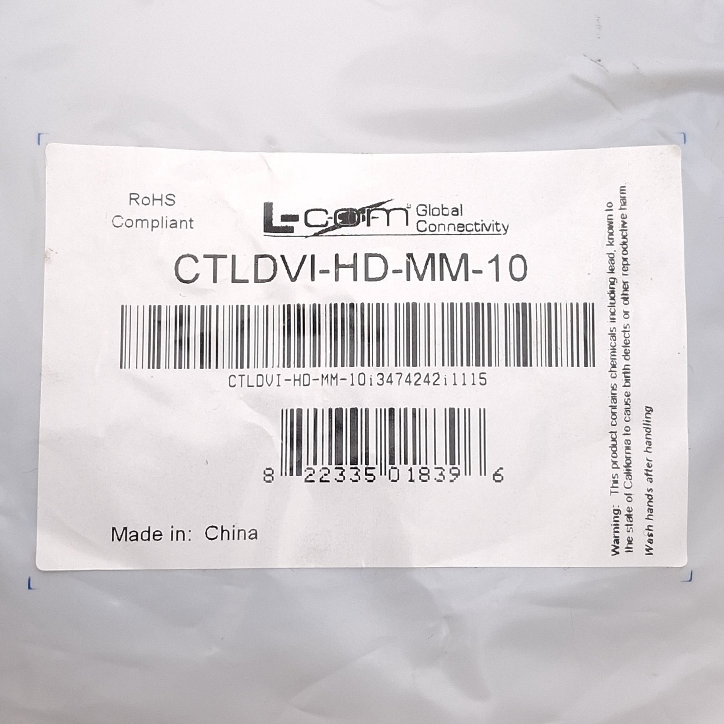 New L-Com CTLDVI-HD-MM-10 Cable Assembly, DVI-A Male to D-Sub HD15 Male, 10ft Long