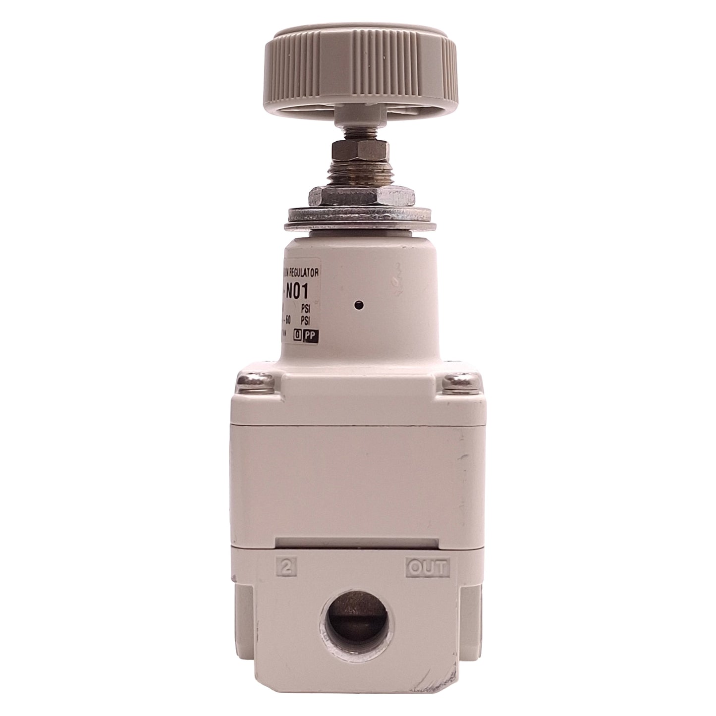 Used SMC IR1010-N01 Precision Regulator, 150psi Max Inlet, 1.4-60psi Out, 1/8" NPT