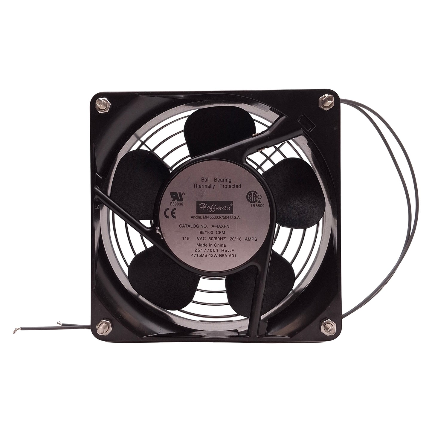 Used Hoffman A-4XFN Standard Square Axial Fan 115VAC, 0.20A, 100CFM Air Flow