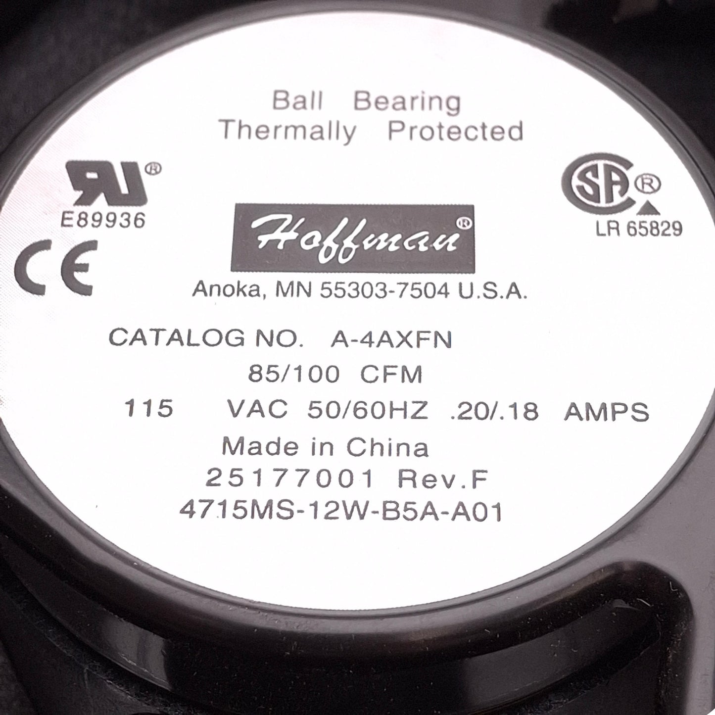 Used Hoffman A-4XFN Standard Square Axial Fan 115VAC, 0.20A, 100CFM Air Flow