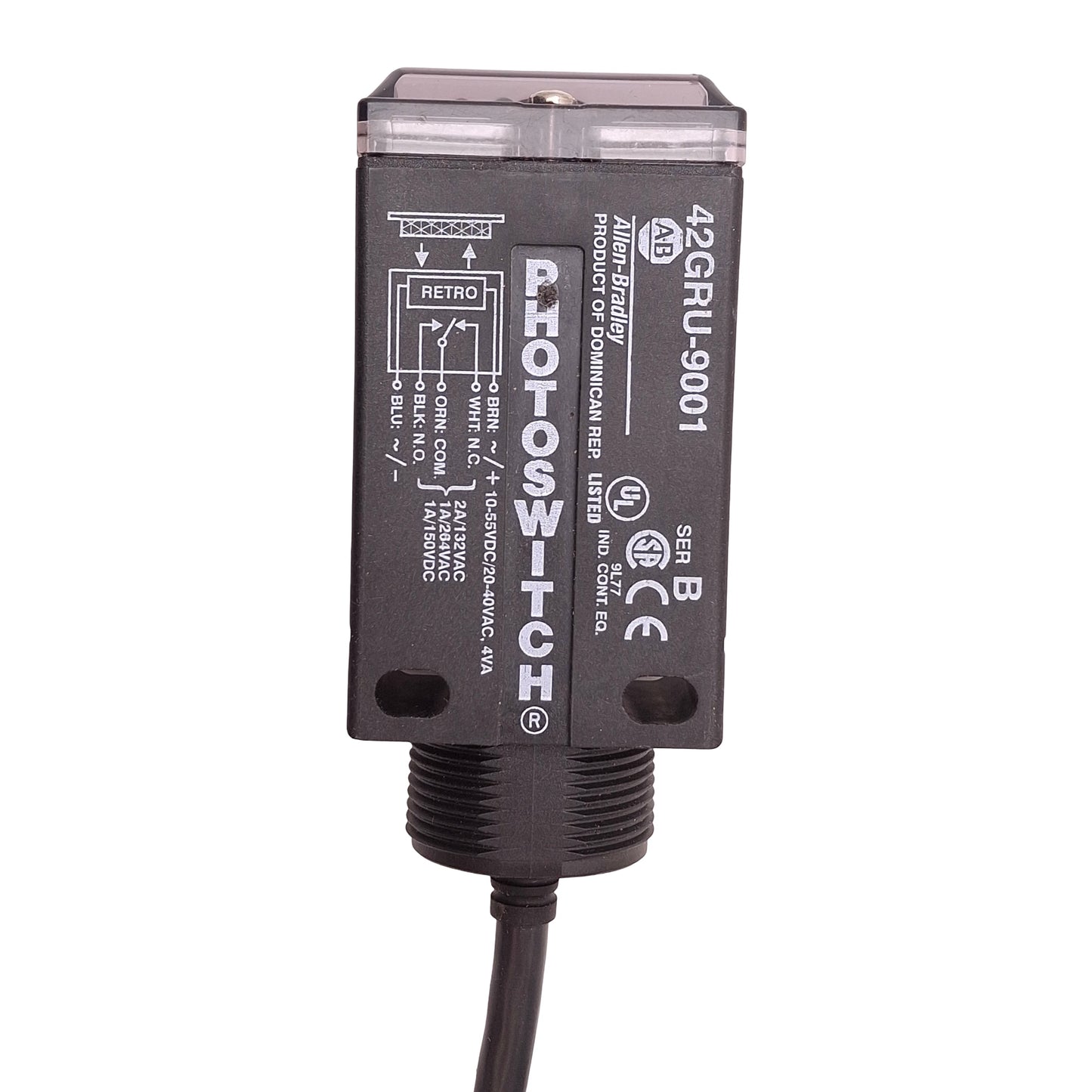 Used Allen Bradley 42GRU-9001 Photoelectric Sensor 10-55VDC/20-40VAC, SPDT, 9100mm