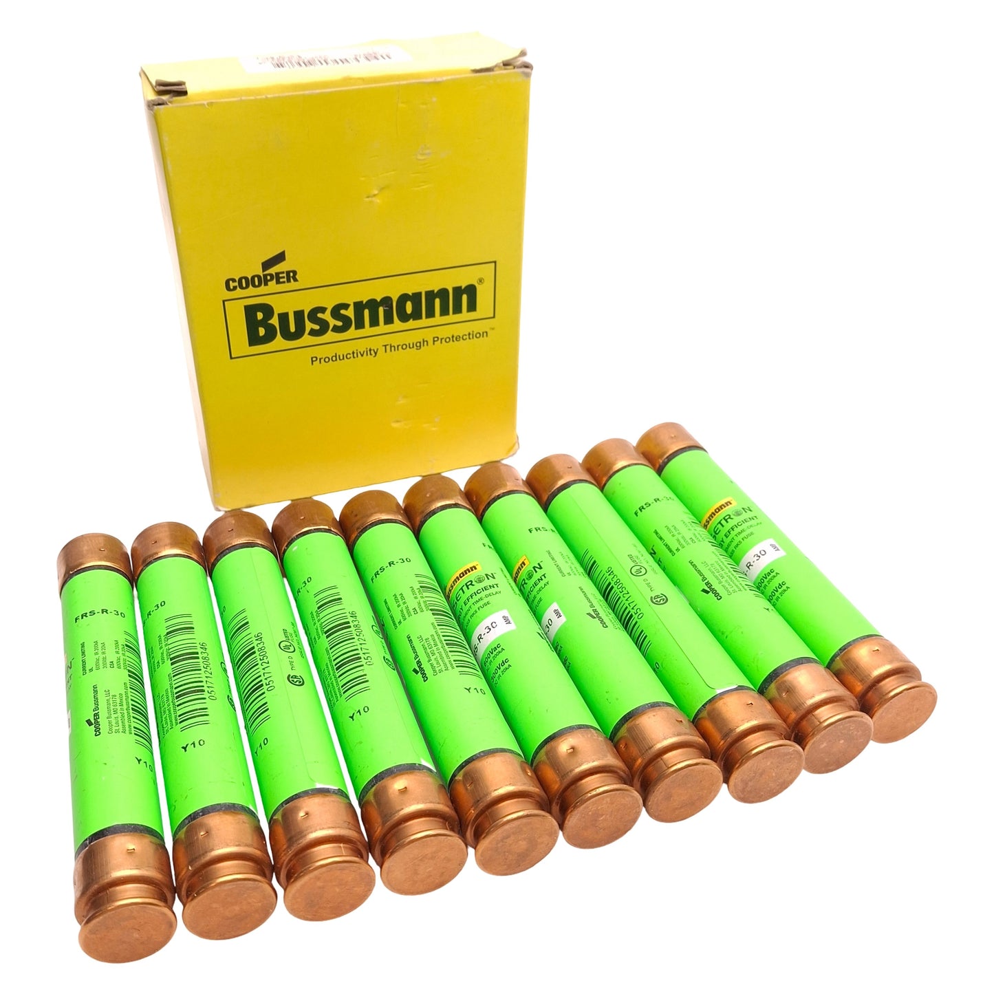 New Lot of 10 Bussmann FRS-R-30 Time-Delay Fuses, Dual Element, 600VAC, 300VDC, 30A