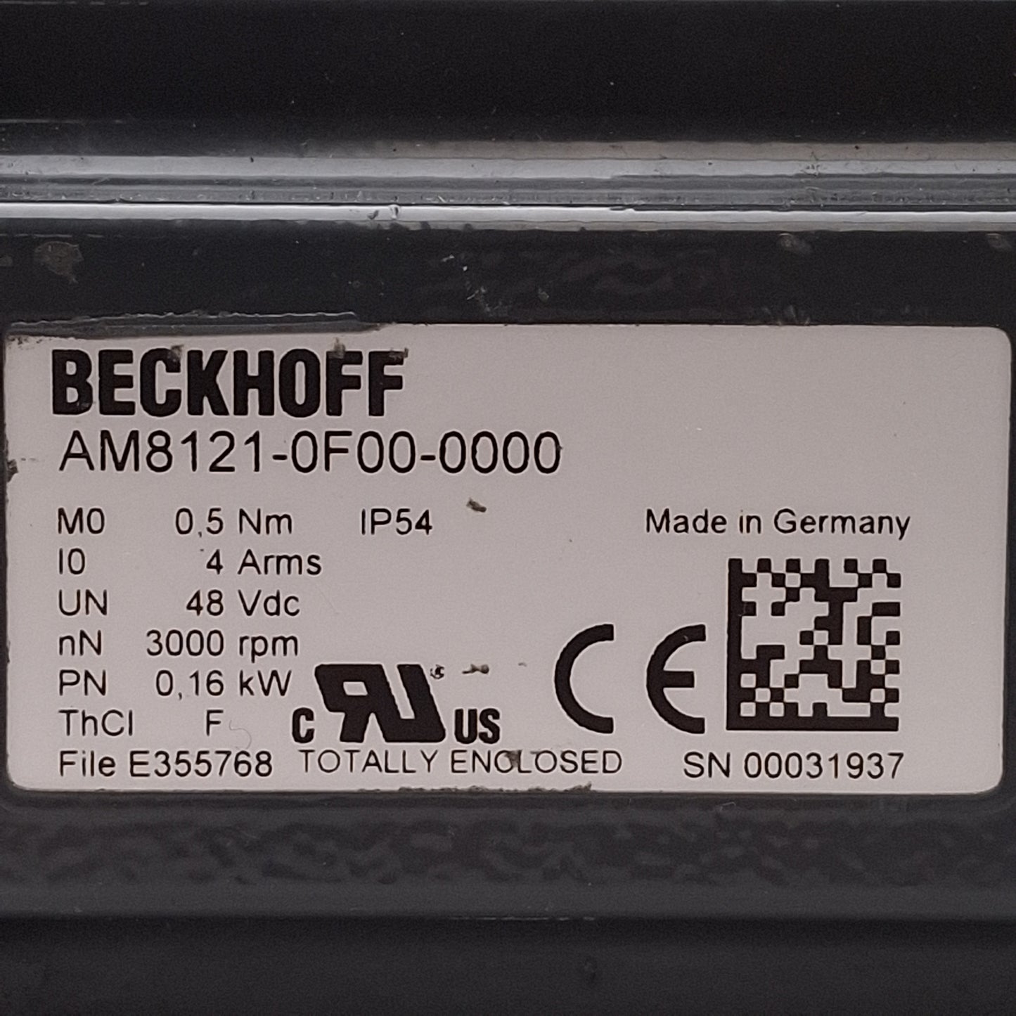 Used Beckhoff AM8121-0F00-0000 Servo Motor 0.16kW 48VDC 4A 3000rpm 0.5Nm, 58mm Flange
