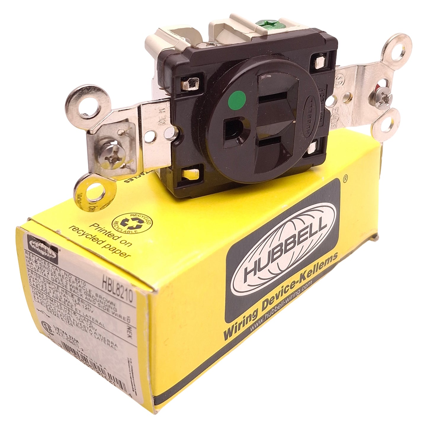 New Hubbell HBL8210 Brown Single Receptacle 125V, 15A, #14-10 AWG, NEMA 5-15R