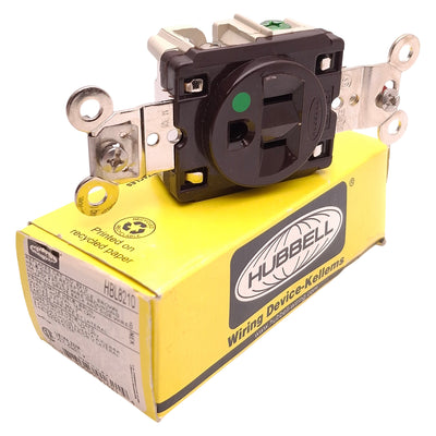 New Hubbell HBL8210 Brown Single Receptacle 125V, 15A, #14-10 AWG, NEMA 5-15R