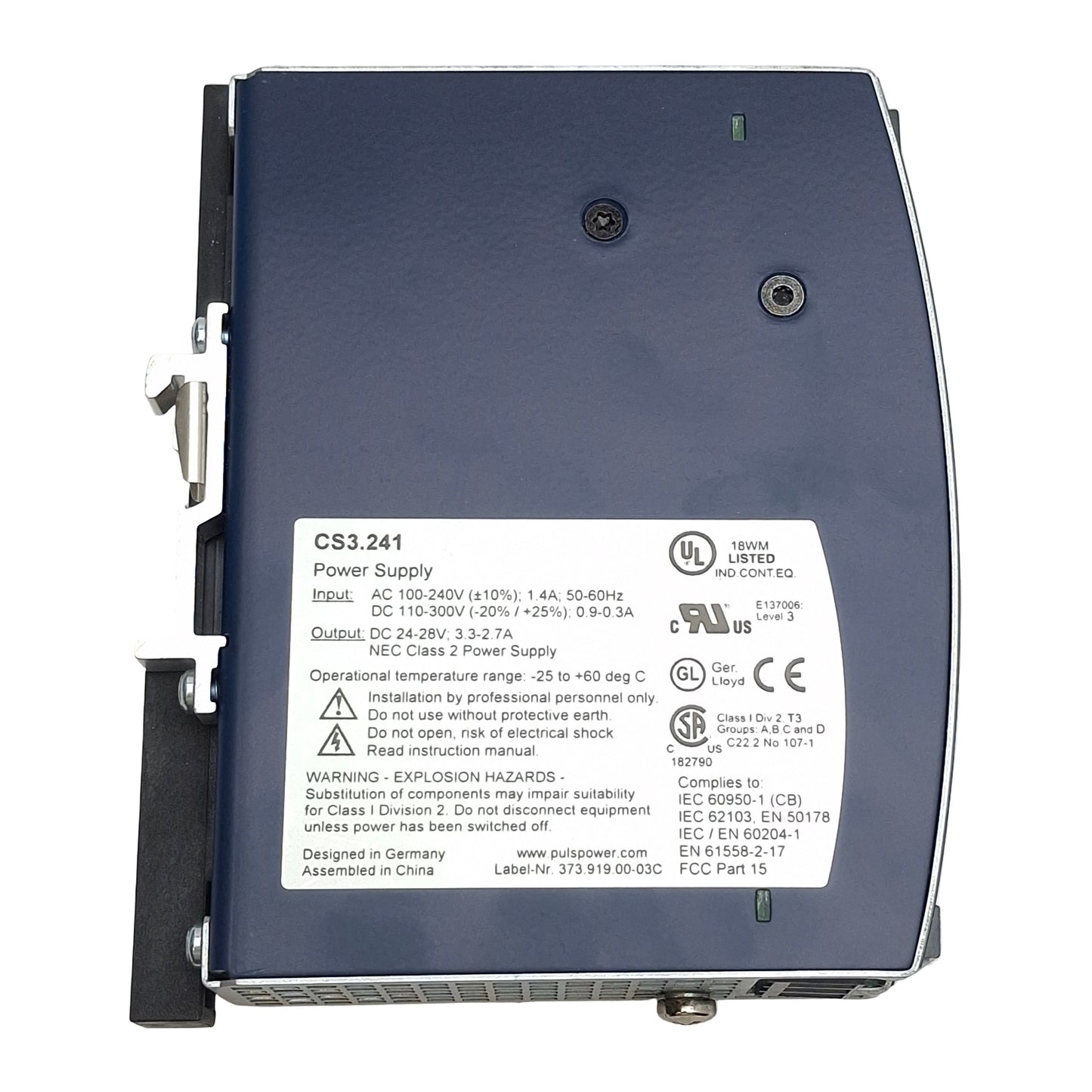 Used Puls CS3.241 Dimension Power Supply, 240VAC/300VDC In, 3.3-2.7A 24-48VDC Out